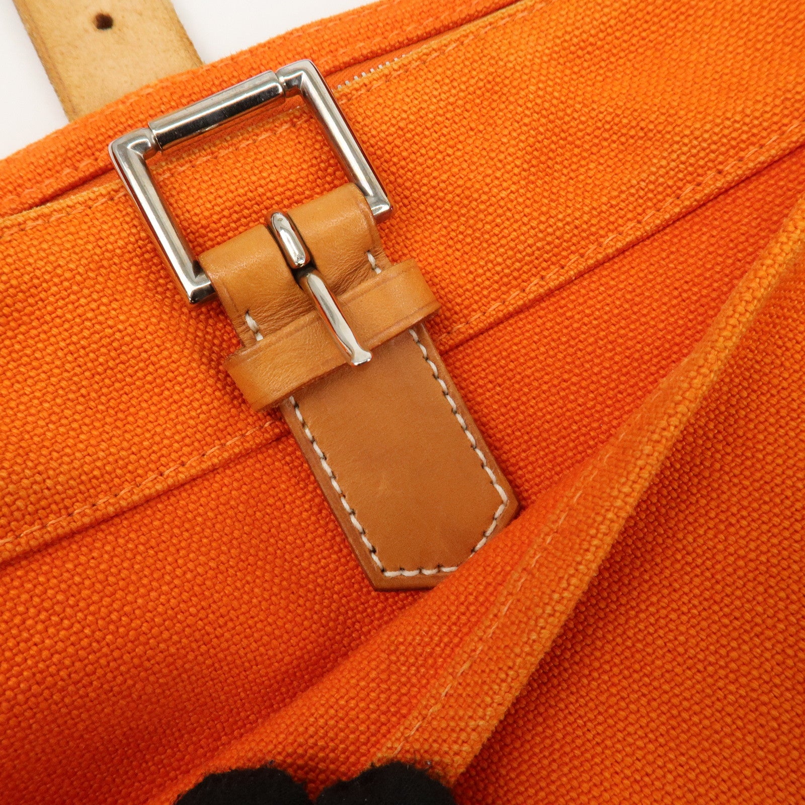 HERMES Marwari GM Canvas Leather □〇 Stamped Shoulder Bag Orange Used