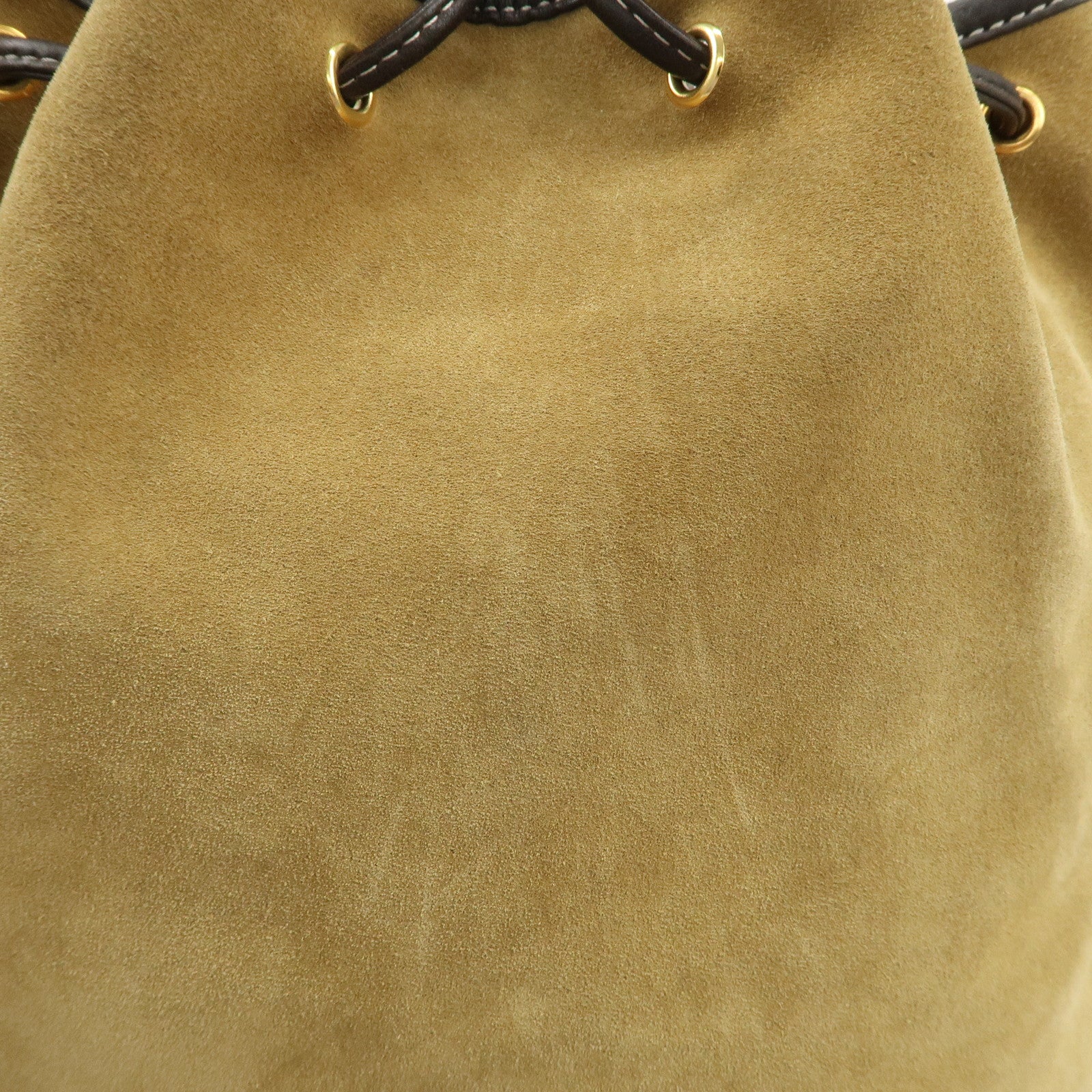 LOEWE Anagram Suede Leather Drawstring Shoulder Bag Beige Brown