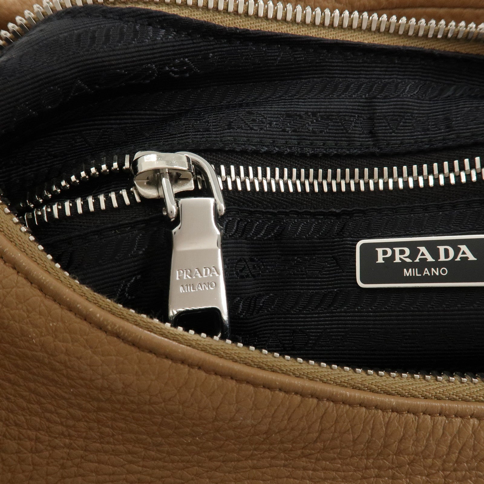 PRADA Logo Leather One Shoulder Bag Hand Bag Light Brown