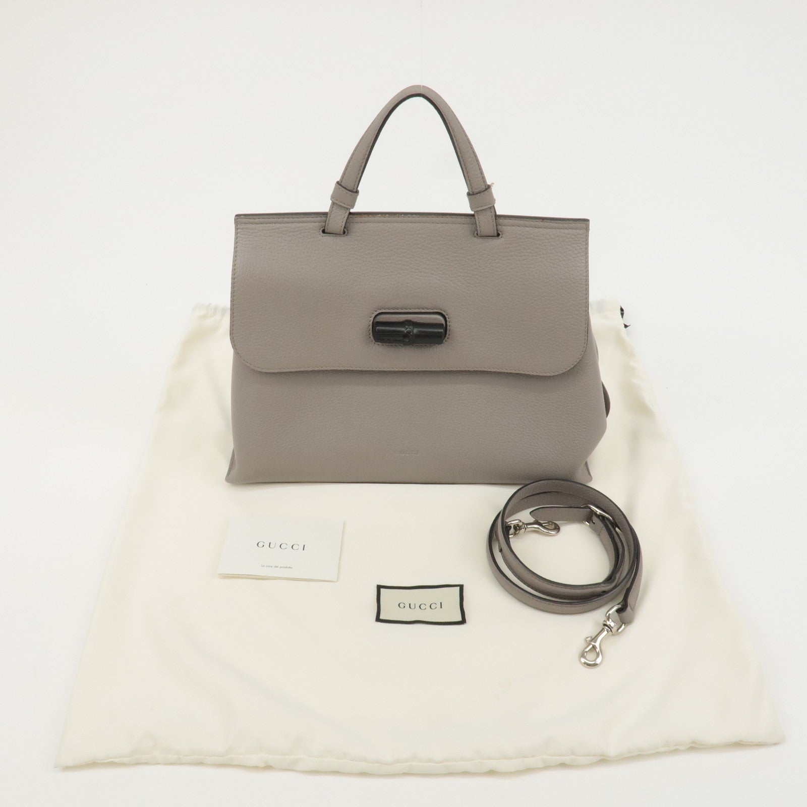 GUCCI Bamboo Daily Leather 2Way Bag Hand Bag Gray 392013