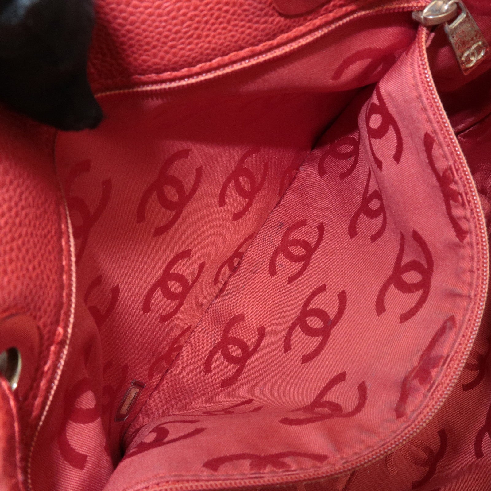 CHANEL Caviar Skin COCO Mark Tote Bag Hand Bag Red