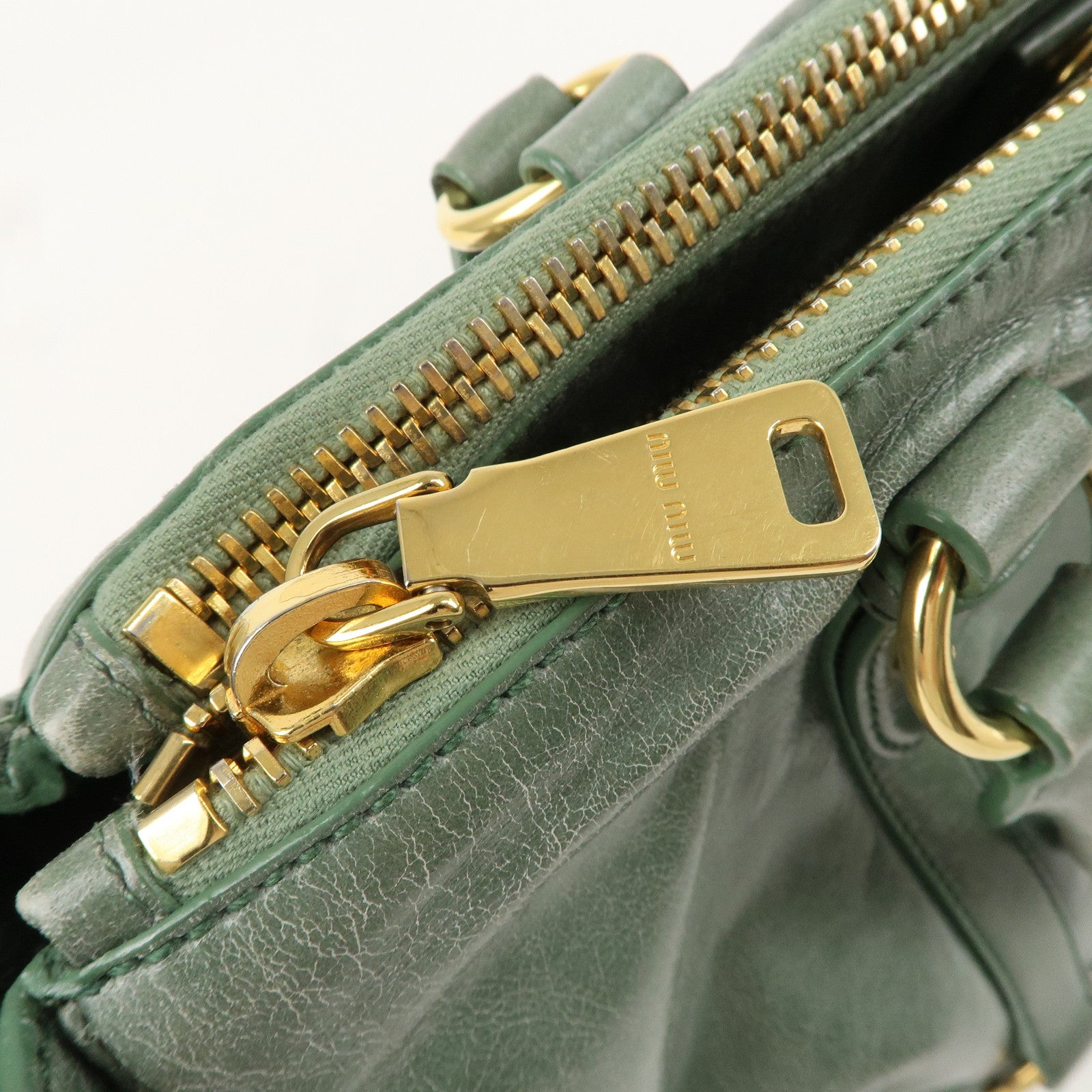 MIU MIU Leather 2Way Bag Hand Bag Shoulder Bag Green