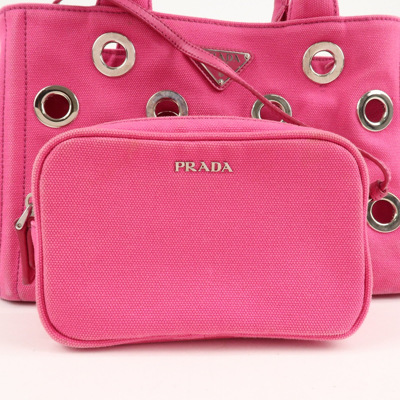 PRADA Canapa Mini Canvas 2Way Bag Hand Bag Pink 1BG439 Used