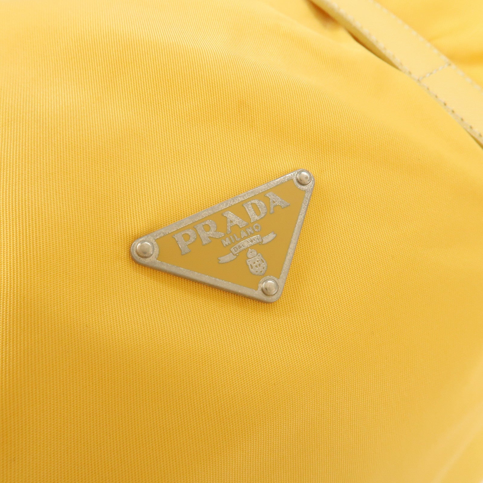 PRADA Logo Nylon Leather Boston Bag Shoulder Bag Yellow Silver