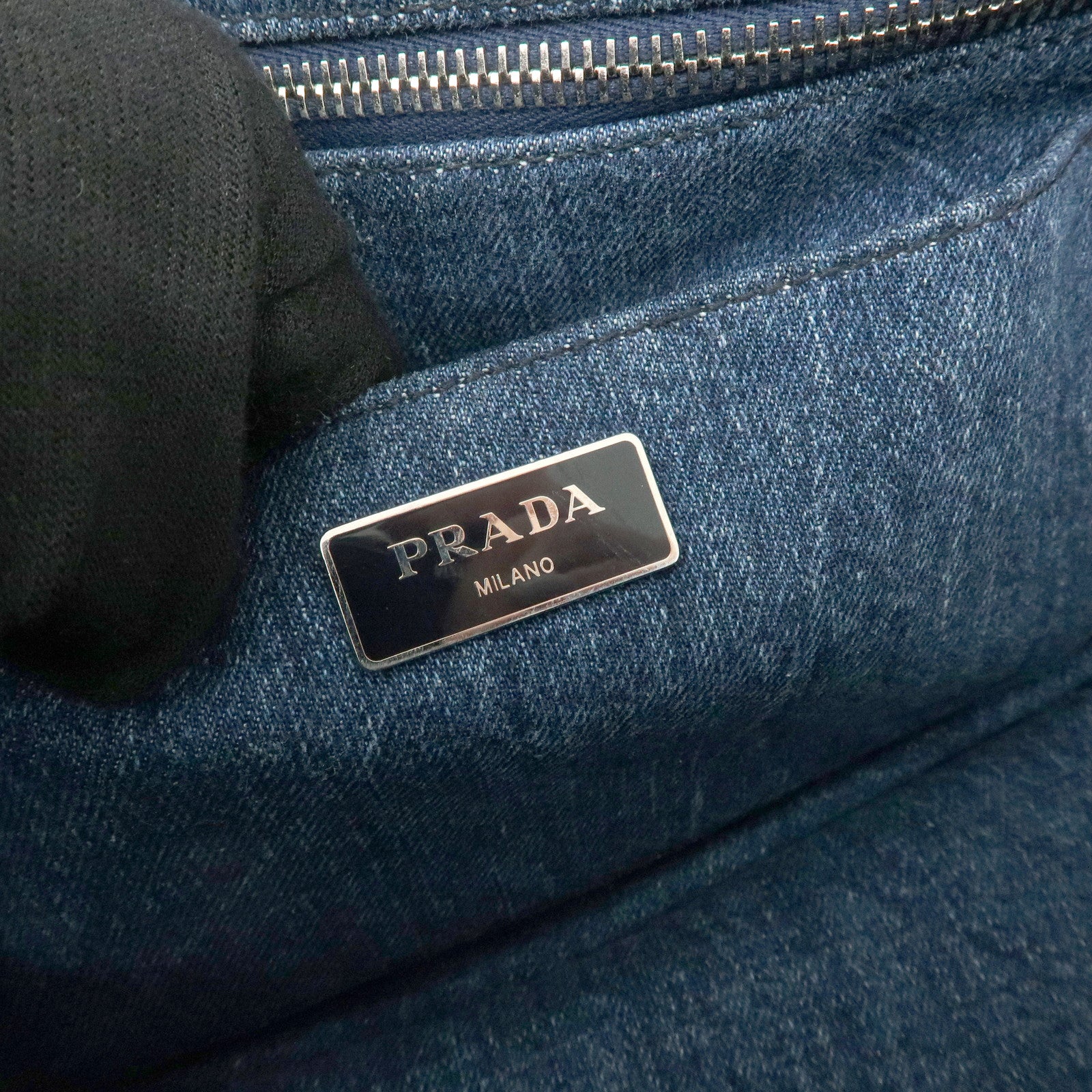 PRADA Logo Canapa Mini Denim Bijou 2Way Tote Bag Denim Blue 1BG439