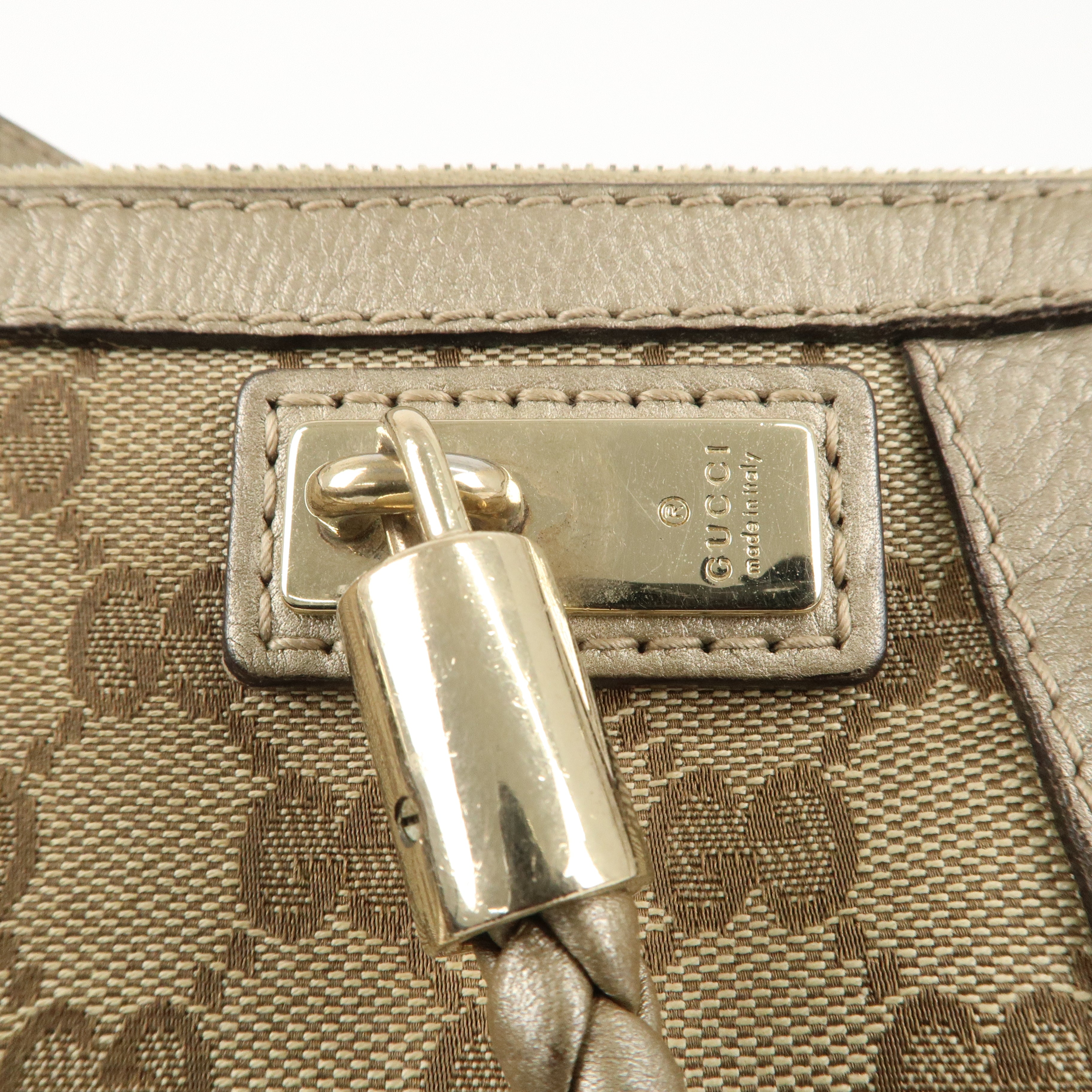 GUCCI GG Canvas Leather 2Way Shoulder Bag Beige Gold 282300