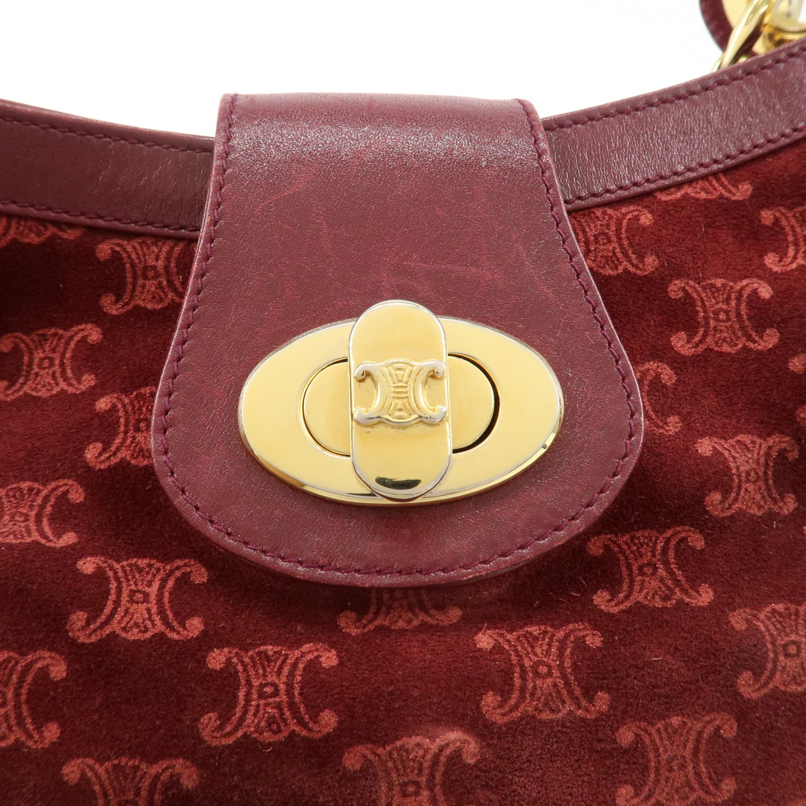 CELINE Macadam Suede Leather One Shoulder Bag Hand Bag Bordeaux Used