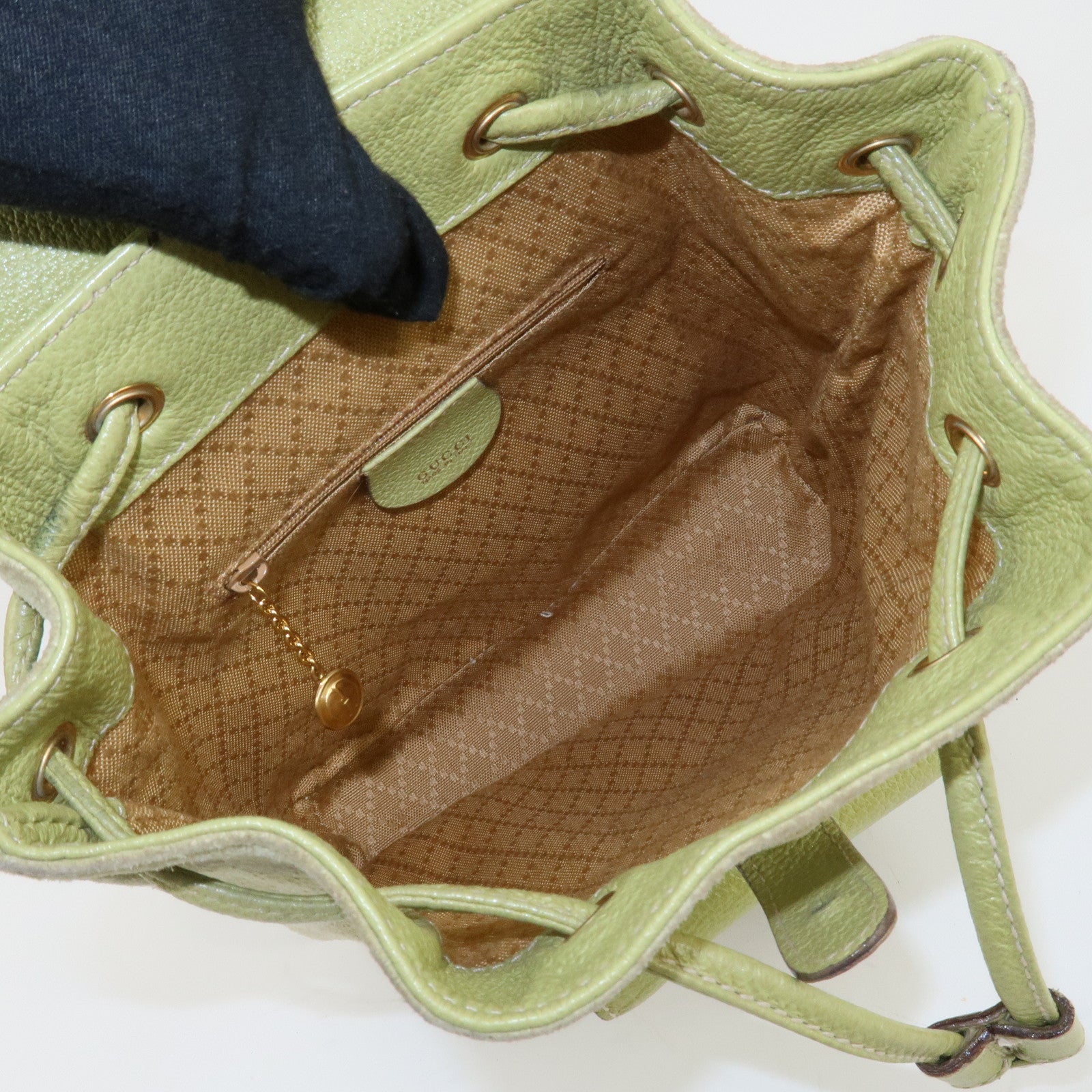 GUCCI Bamboo Suede Leather Backpack Light Green 003.1956.0030