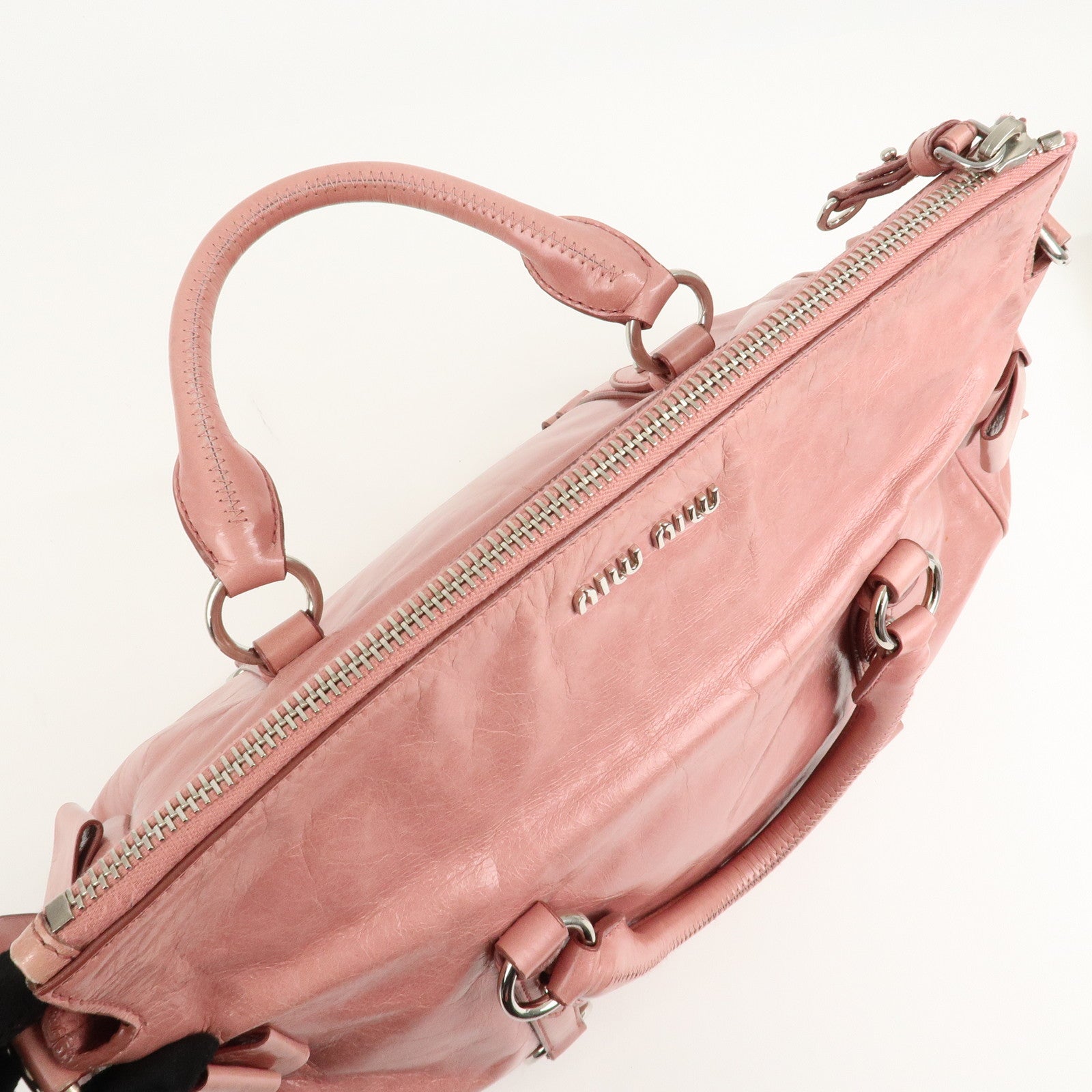 MIU MIU Leather Ribbon 2Way Shoulder Bag Hand Bag Pink RT0365 Used