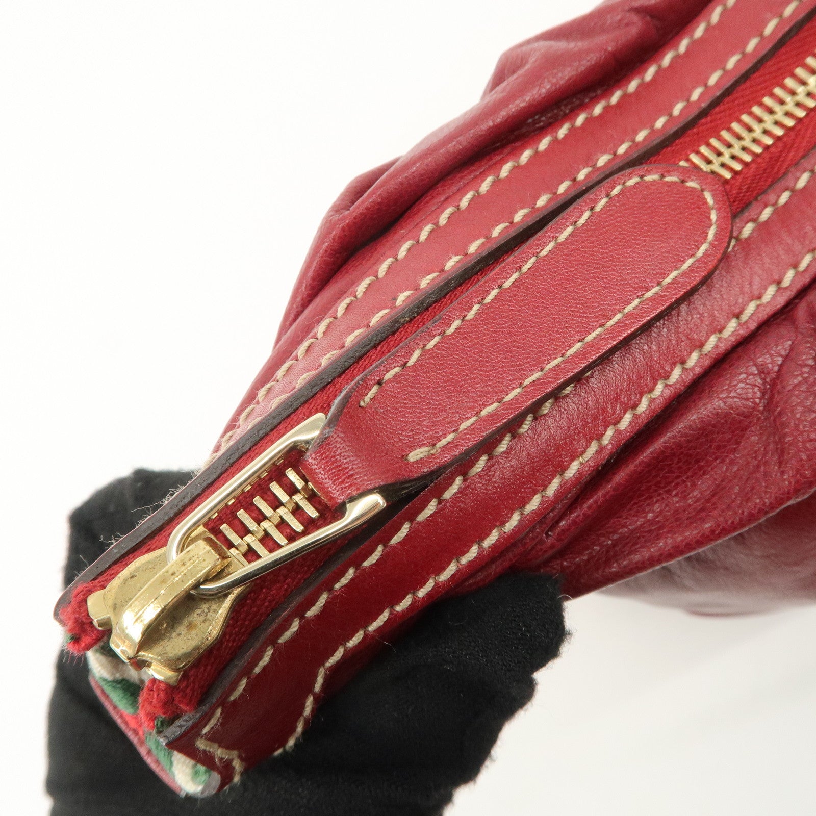 GUCCI Interlockingg GG Leather Shoulder Bag Red Gold 182491 Used