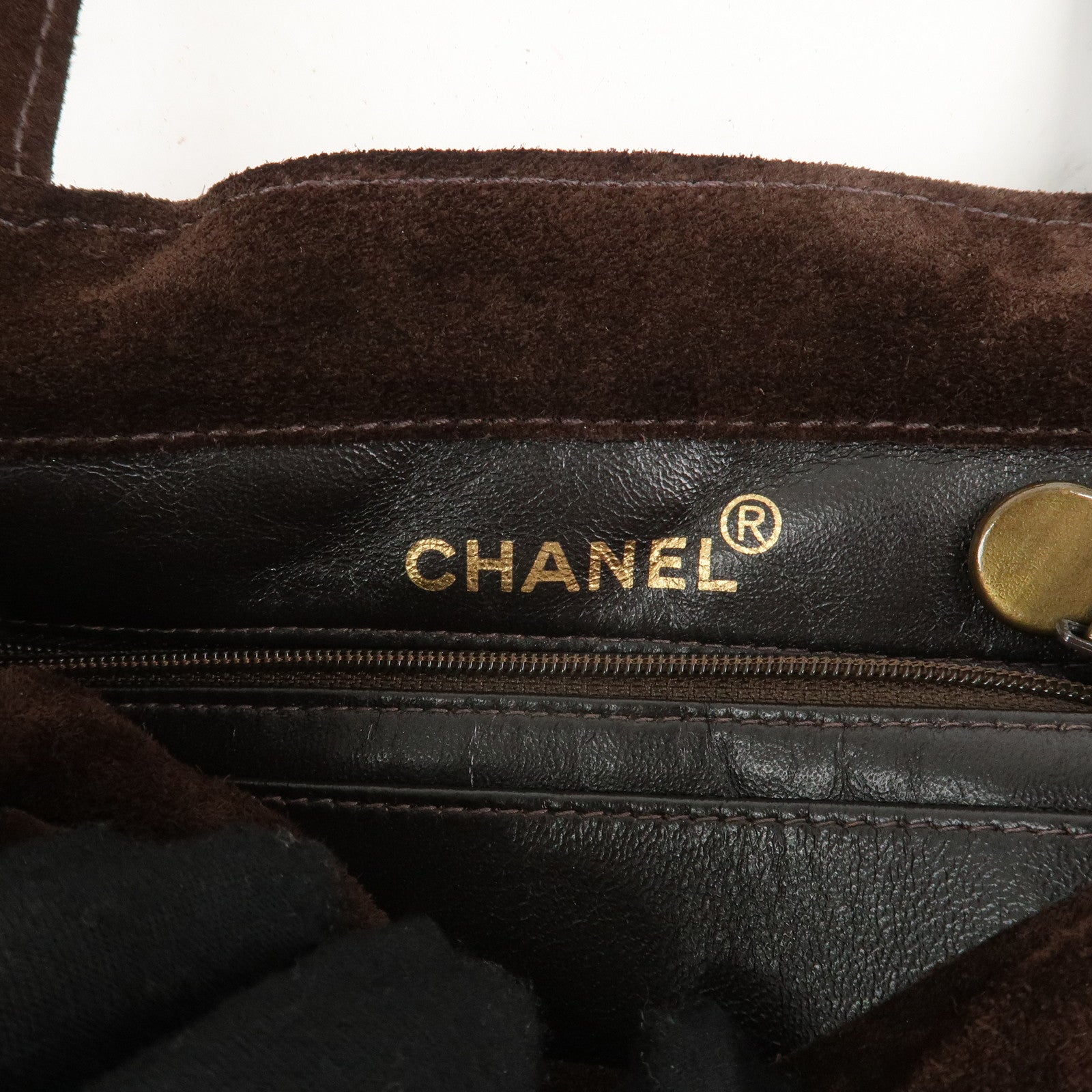 CHANEL Suede Handle Logo Hand Bag Tote Bag Brown Used