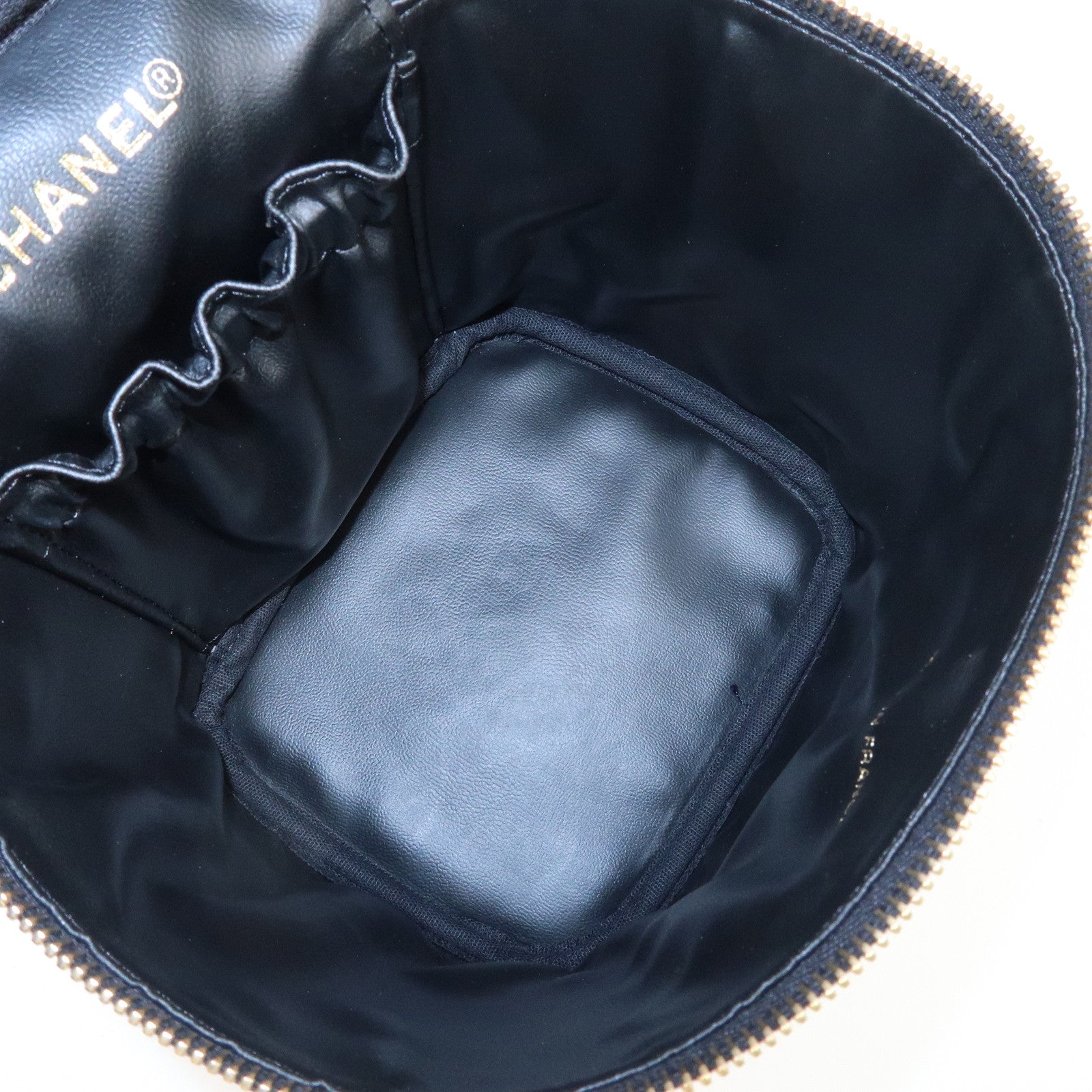 CHANEL Caviar Skin Vanity Bag Hand Bag Cosmetic Pouch Black A01998 Used