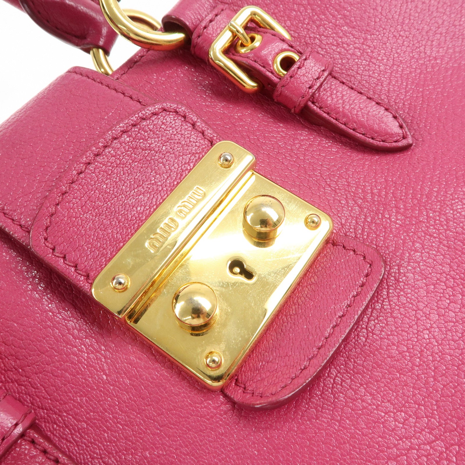 MIU MIU Leather 2WAY Bag Hand Bag Pink Gold Hardware