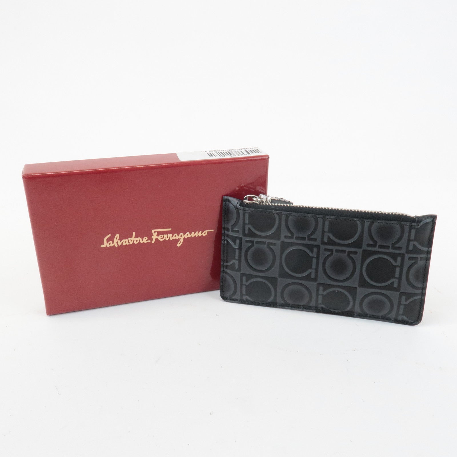 Ferragamo Gancini Leather Coin Case with Key Ring Black Used