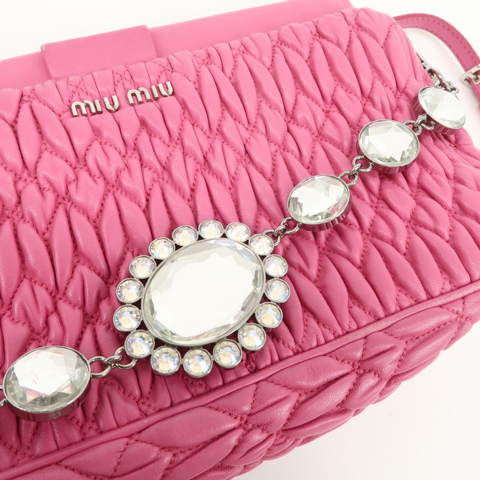 MIU MIU Matelasse Leather Bijou Shoulder Bag Hand Bag Pink