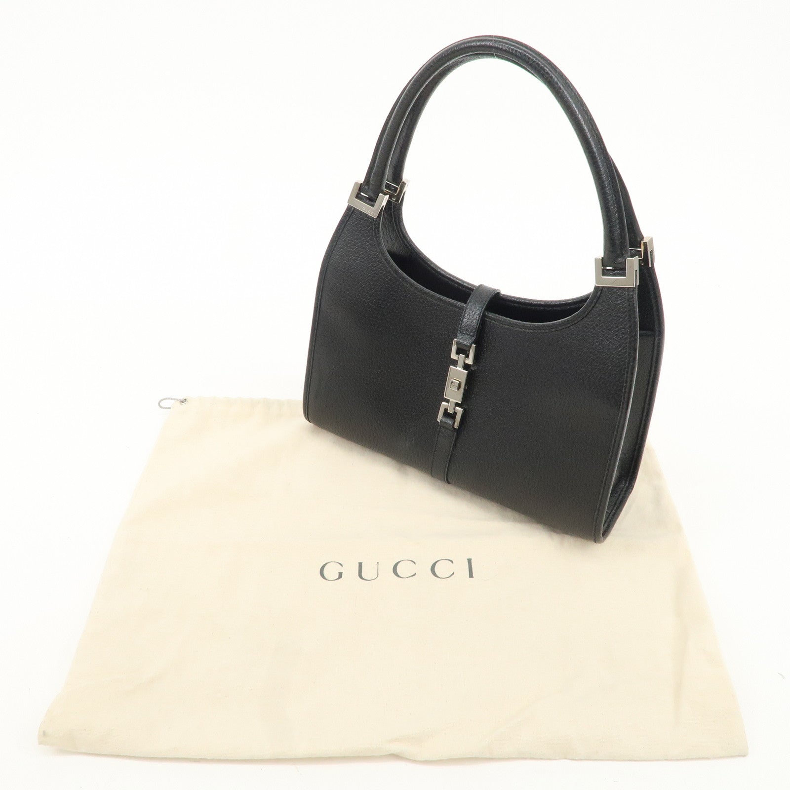 GUCCI Jackie Leather Hand Bag Shoulder Bag Black 002.1068 Used