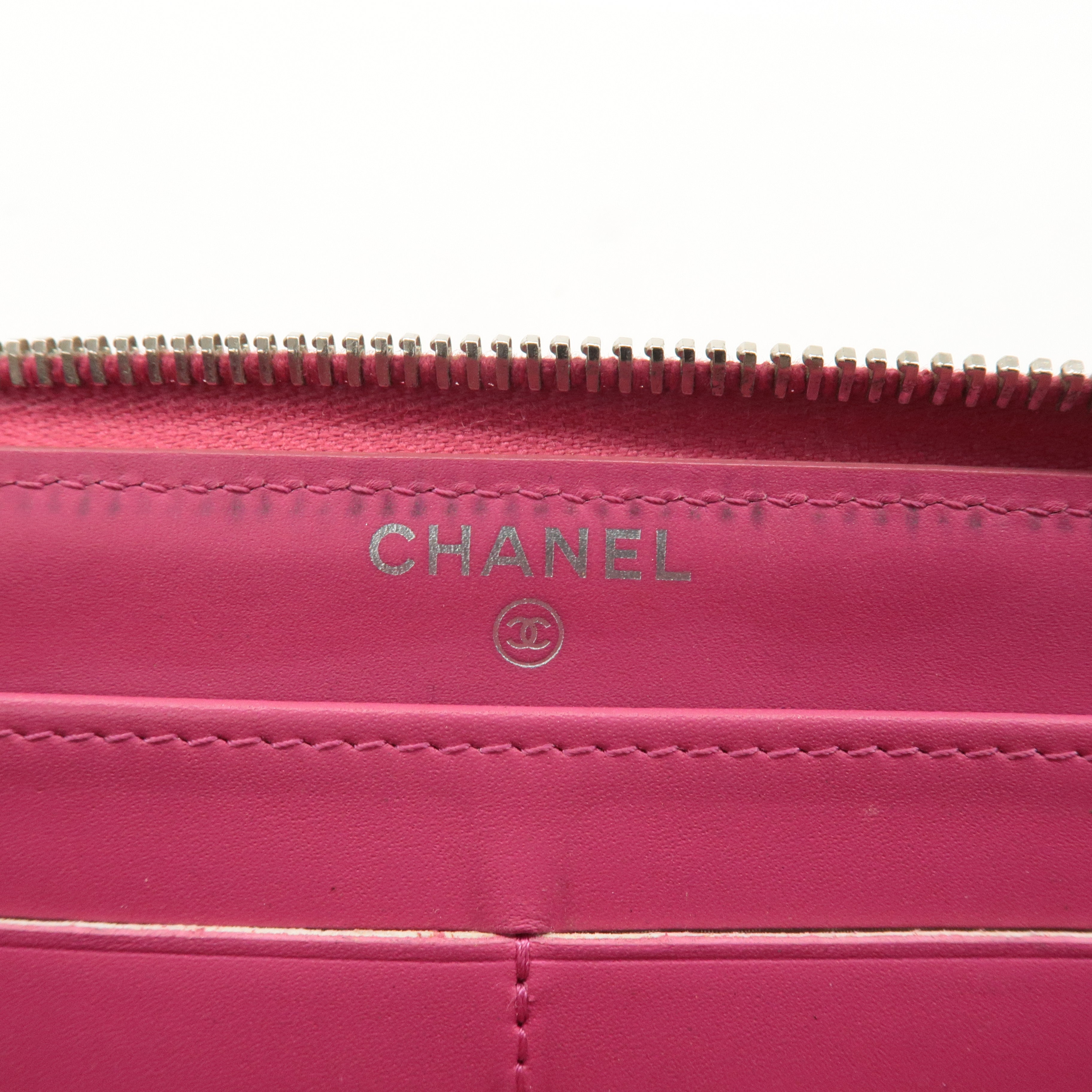 CHANEL Caviar Skin Zip Round Long Wallet Black Pink