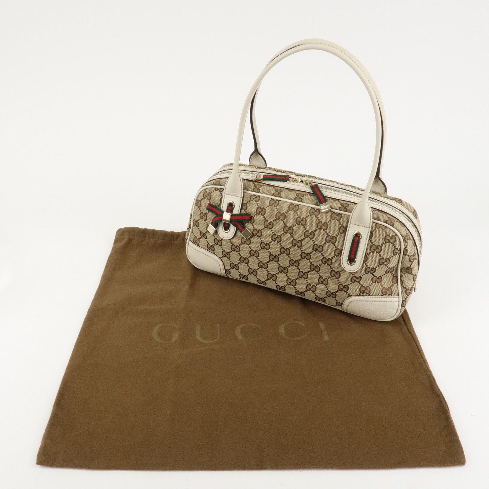 GUCCI Princy Sherry GG Canvas Leather Mini Boston Bag Beige 161720