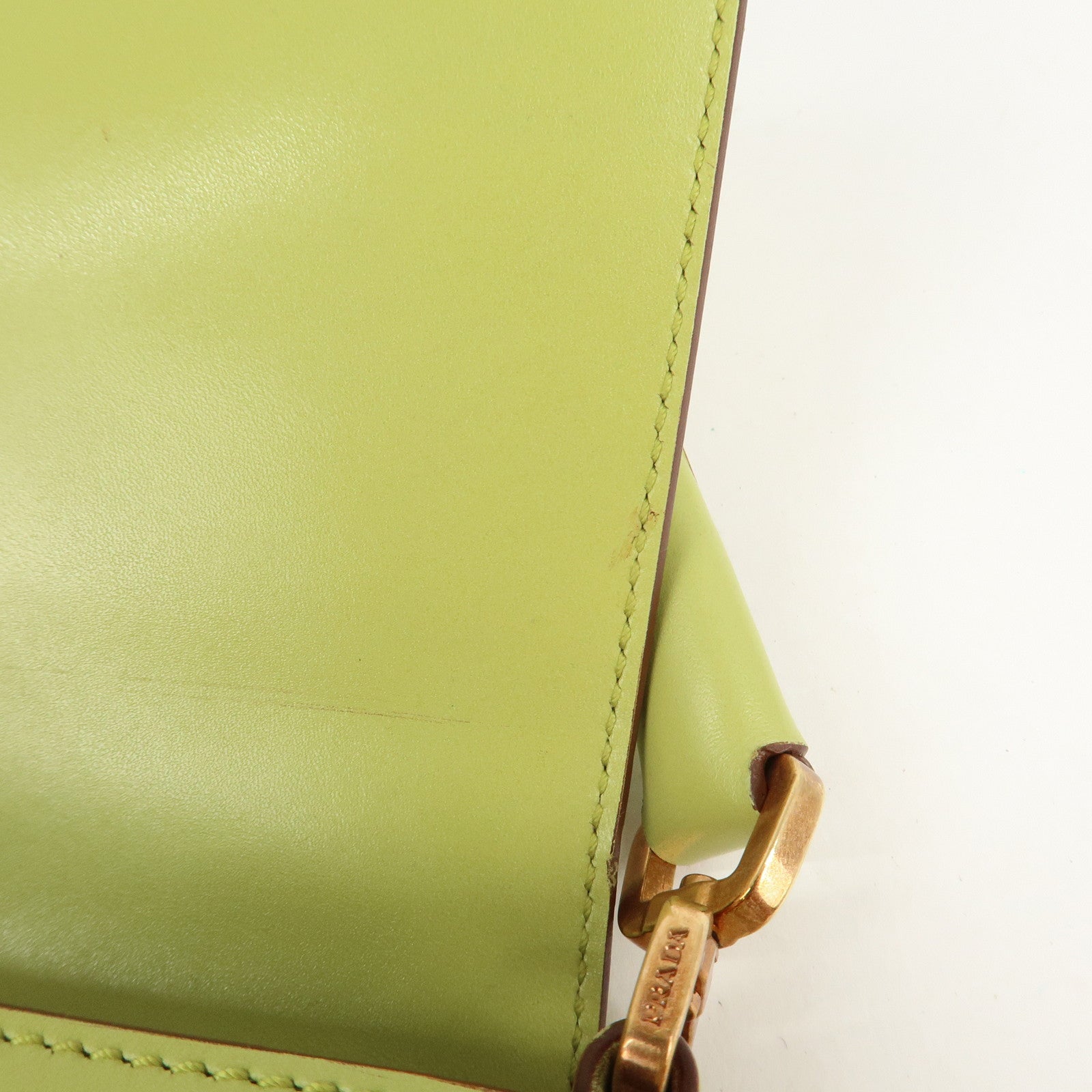 PRADA Leather Shoulder Bag Hand Bag Light Green B10689