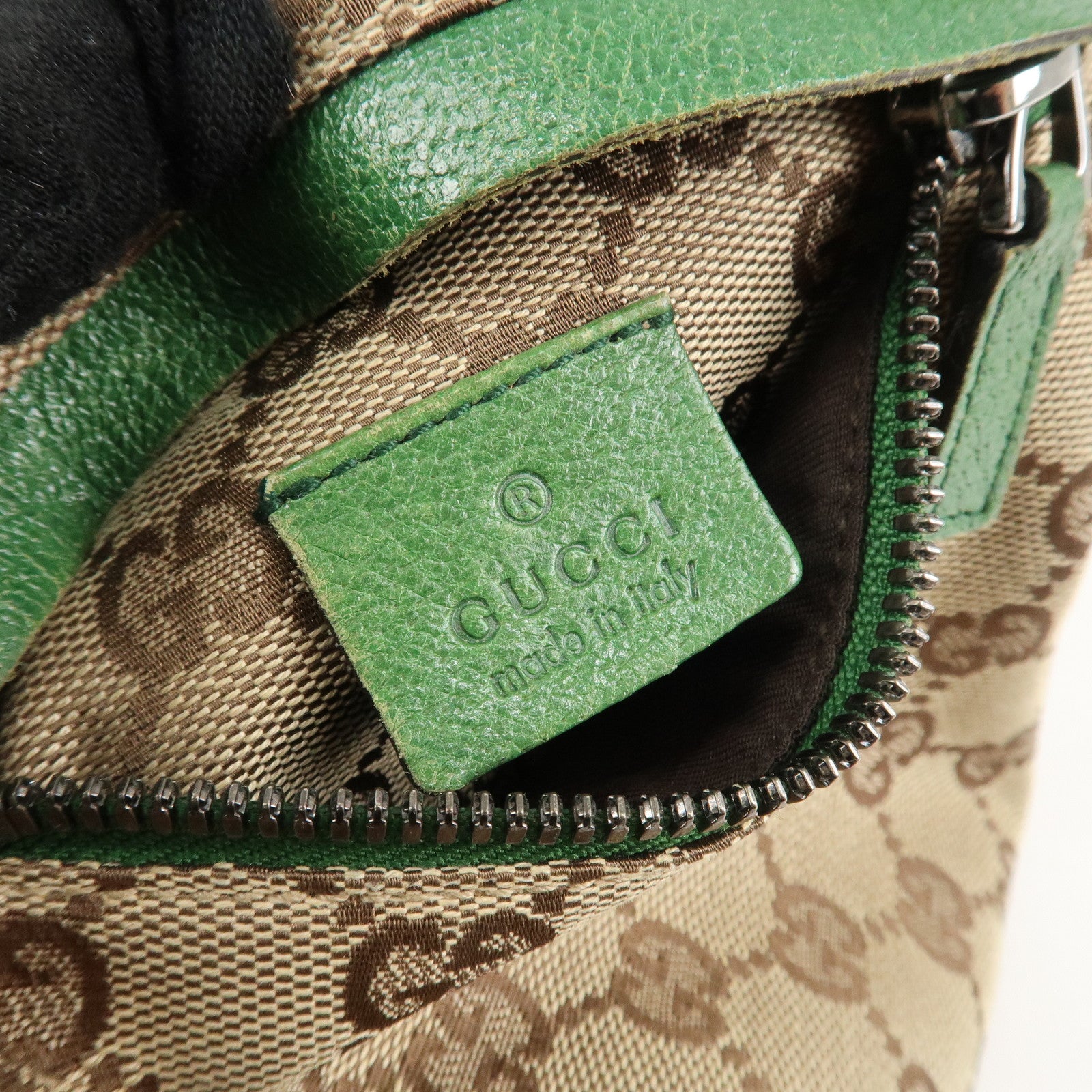 GUCCI GG Canvas Leather Waist Bag Waist Pouch Beige Green 28566 Used