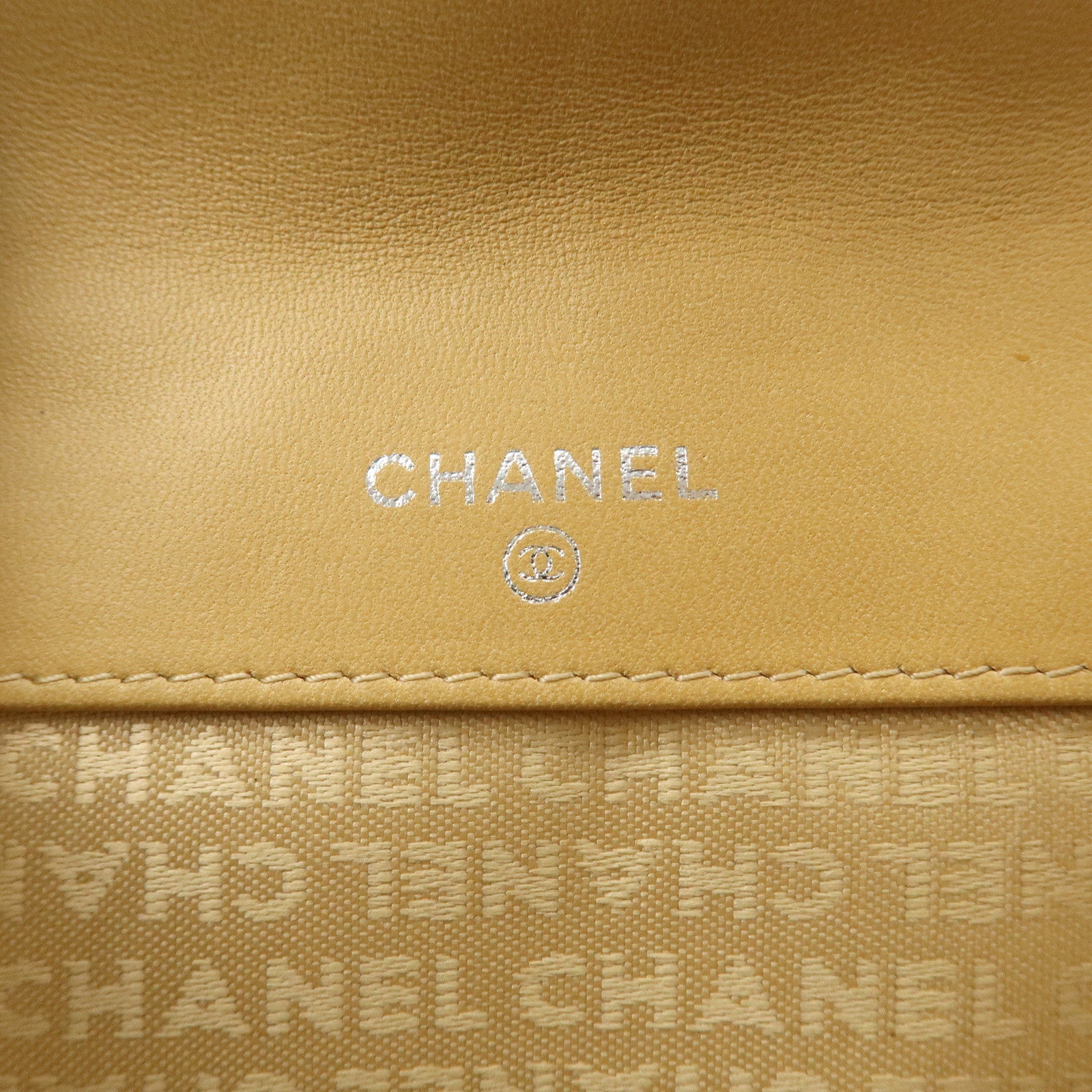 CHANEL Icon Line Lamb Skin W Flap Bi-fold Wallet Beige A24212