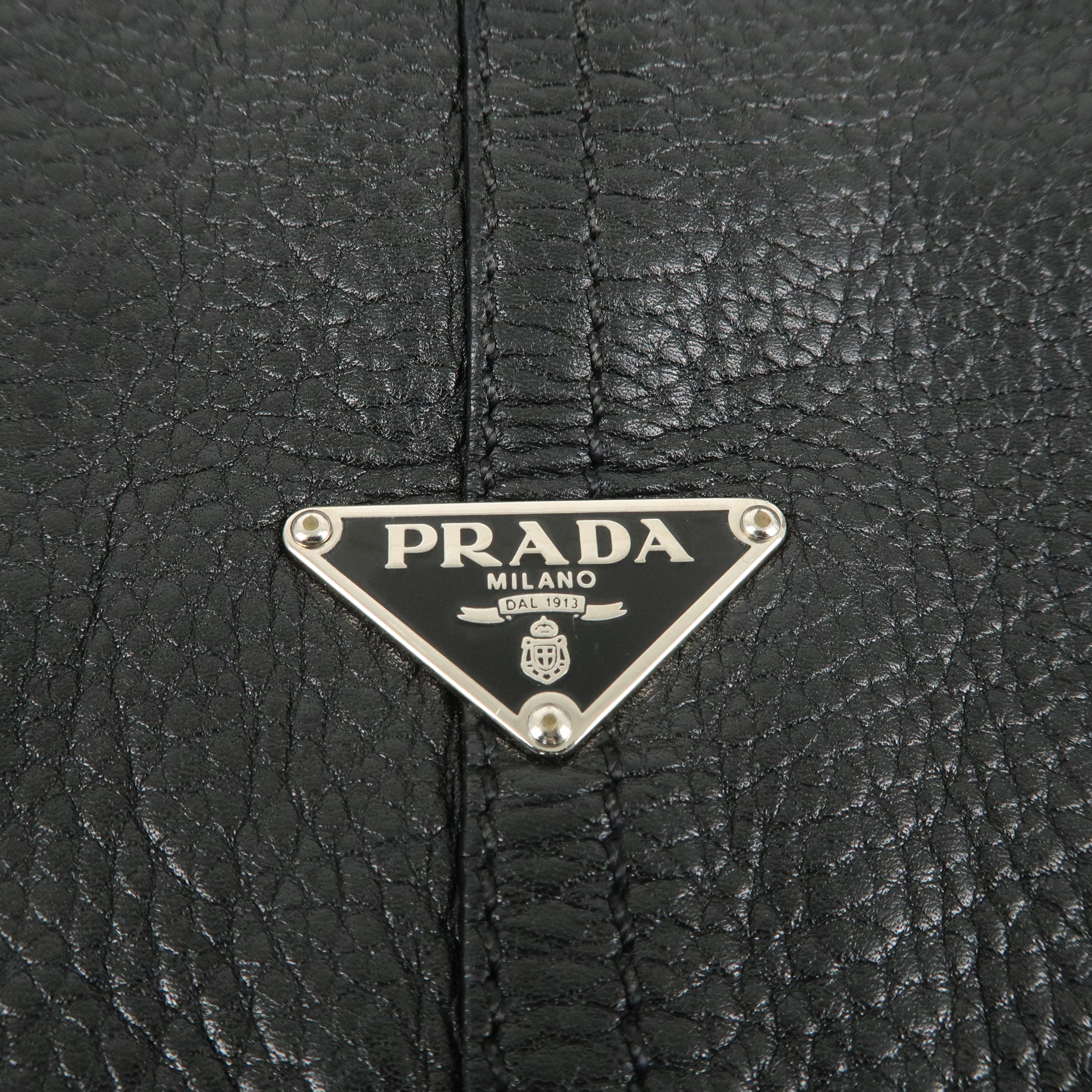 PRADA Logo Leather Shoulder Bag  Black Silver Hardware