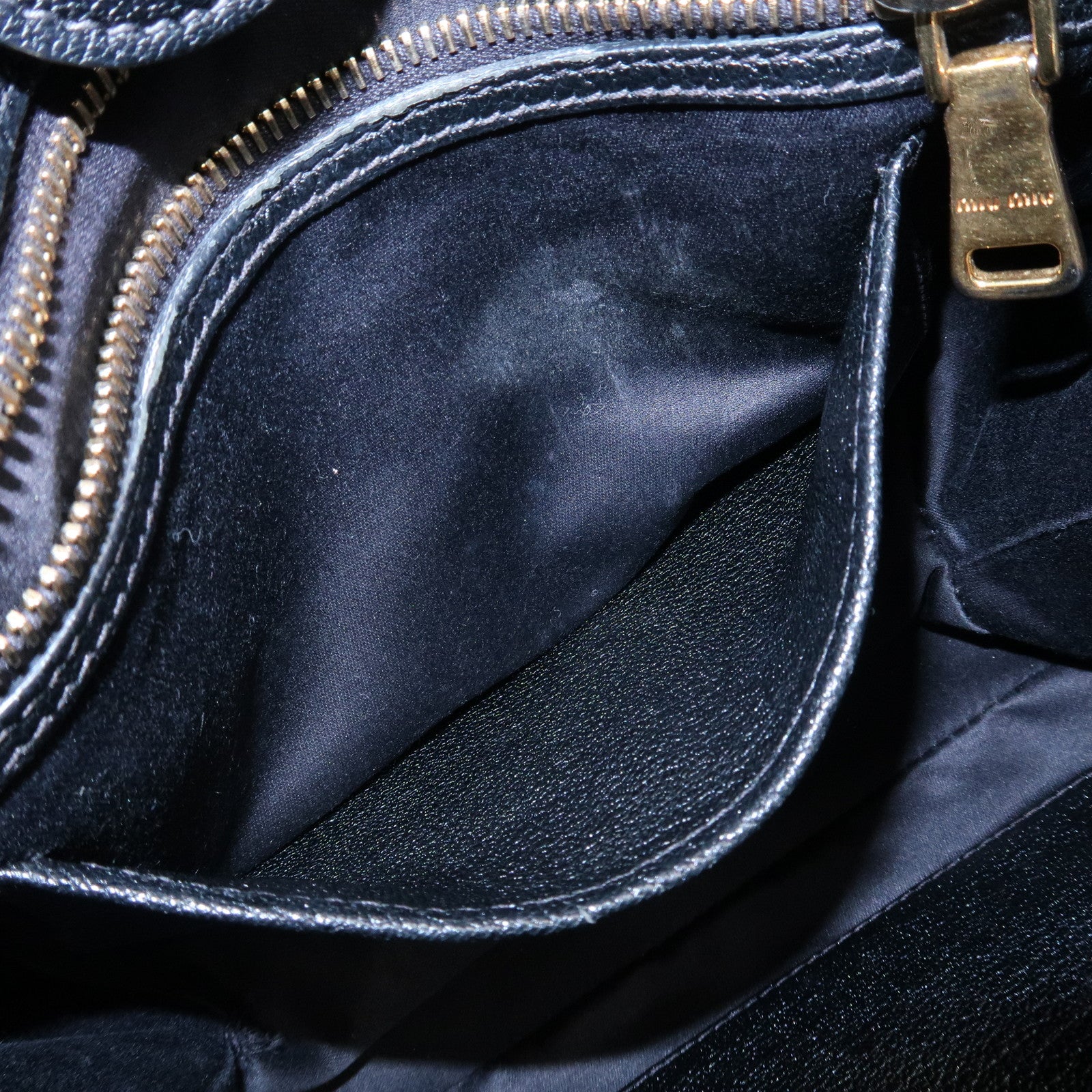 MIU MIU Matelasse Denim Leather 2Way Bag Hand Bag Blue Black