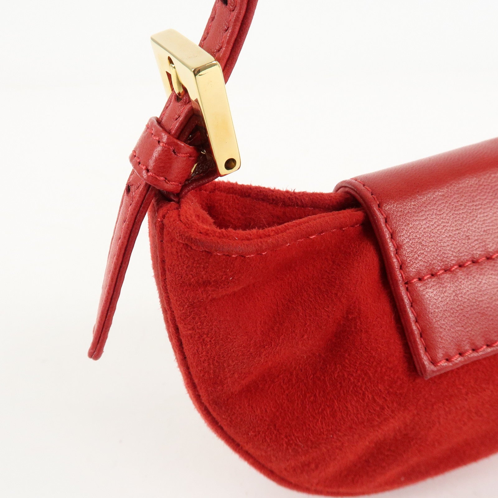 FENDI Suede Leather Mini Croissant Hand Bag Red 26673