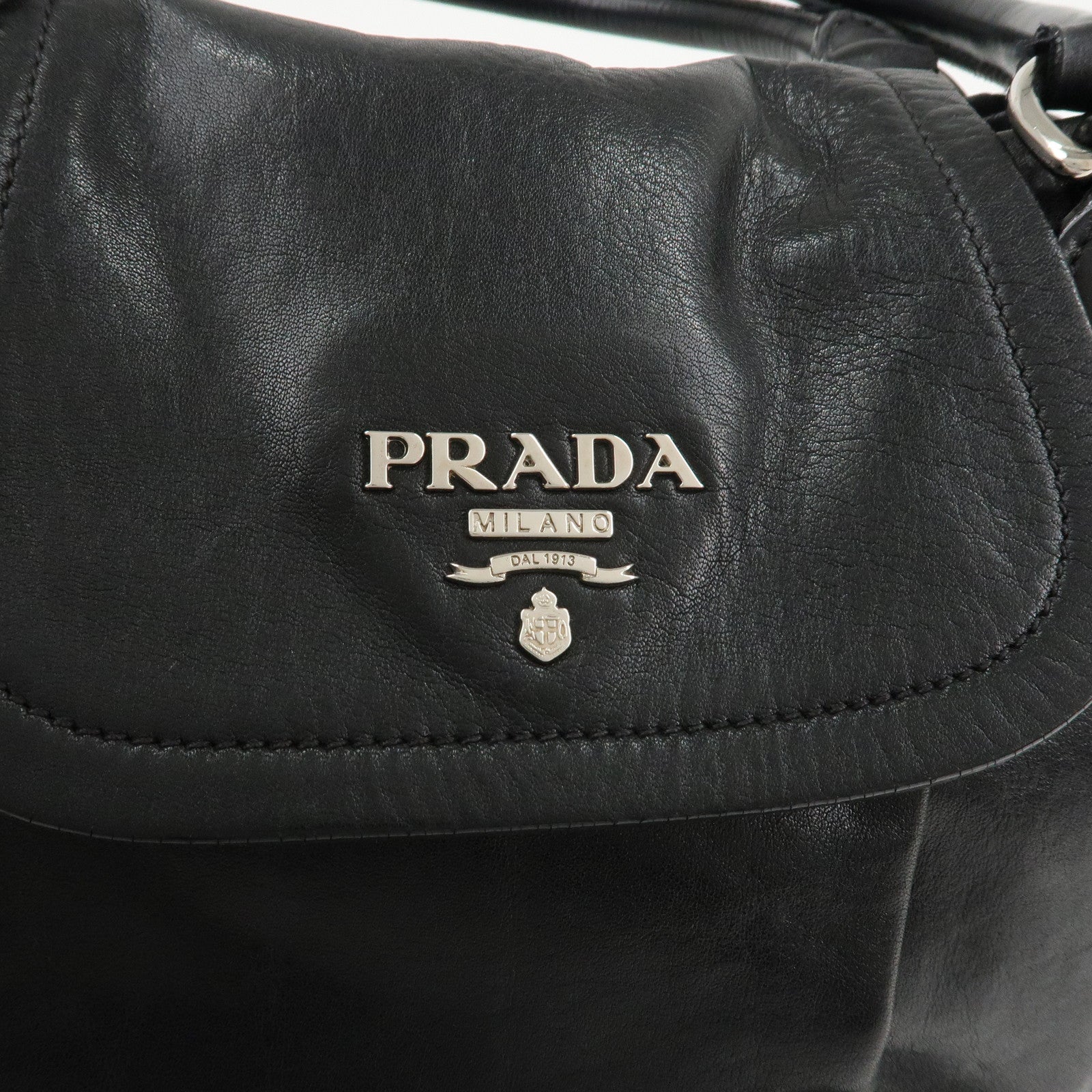 PRADA Leather 2Way Bag Handbag Shoulder Black Silver HDW Used