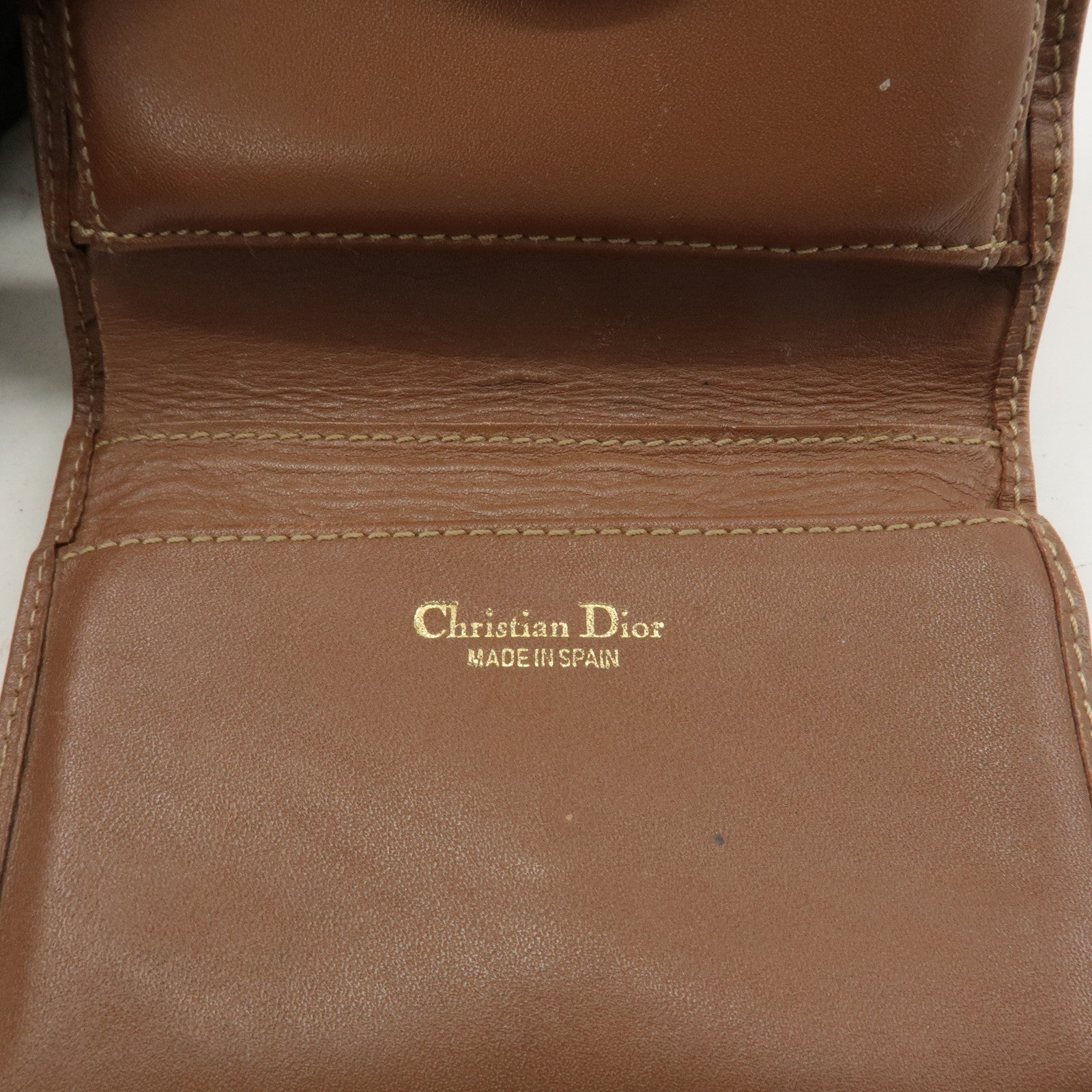 Christian Dior Honeycomb PVC Leather Bi-fold Wallet Beige Brown