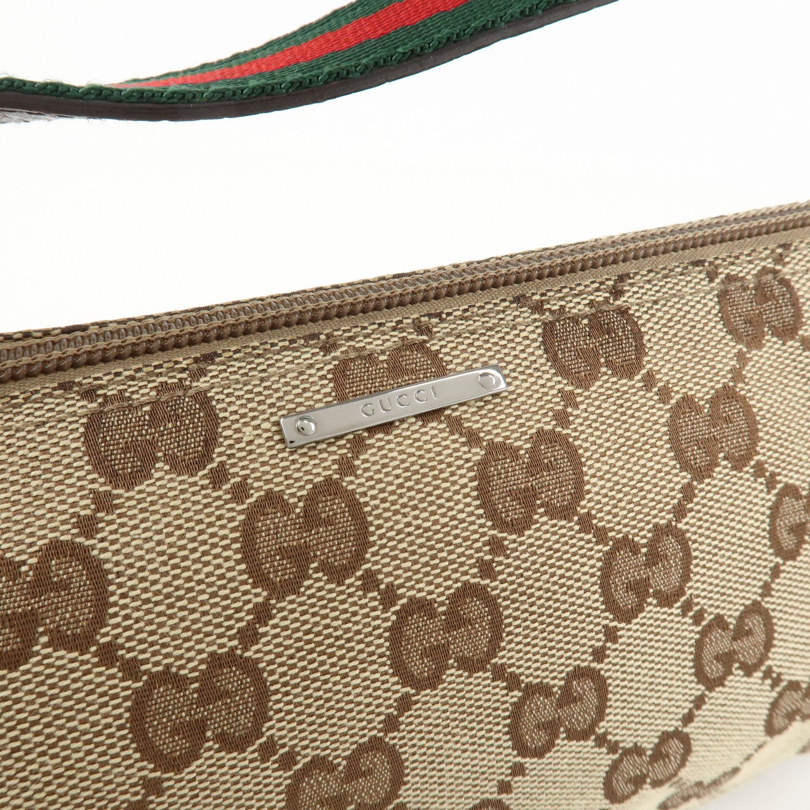 GUCCI Sherry GG Canvas Leather Accessory Pouch Hand Bag 141809 Used