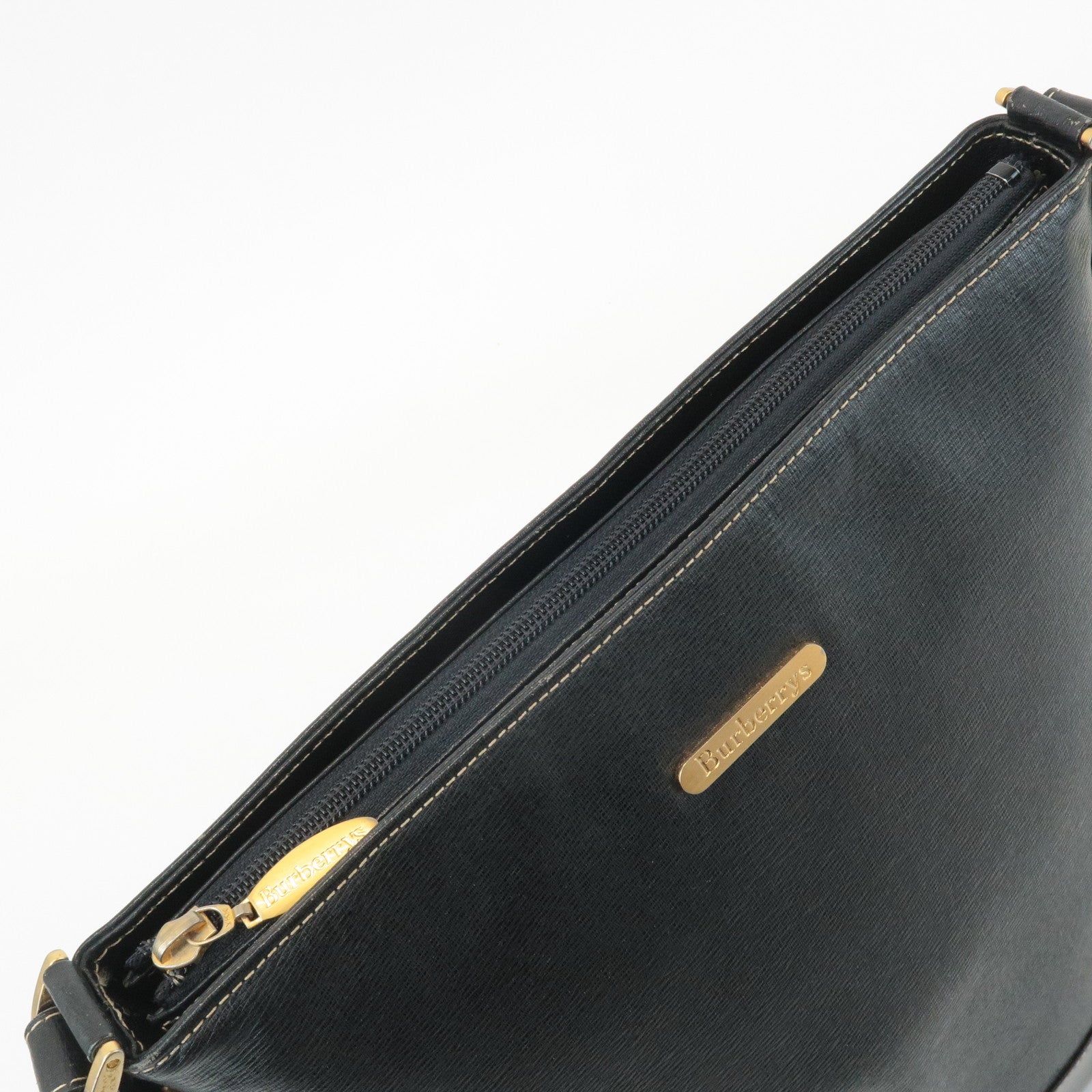 BURBERRY Burberrys Leather Shoulder Bag Black Gold Hardware