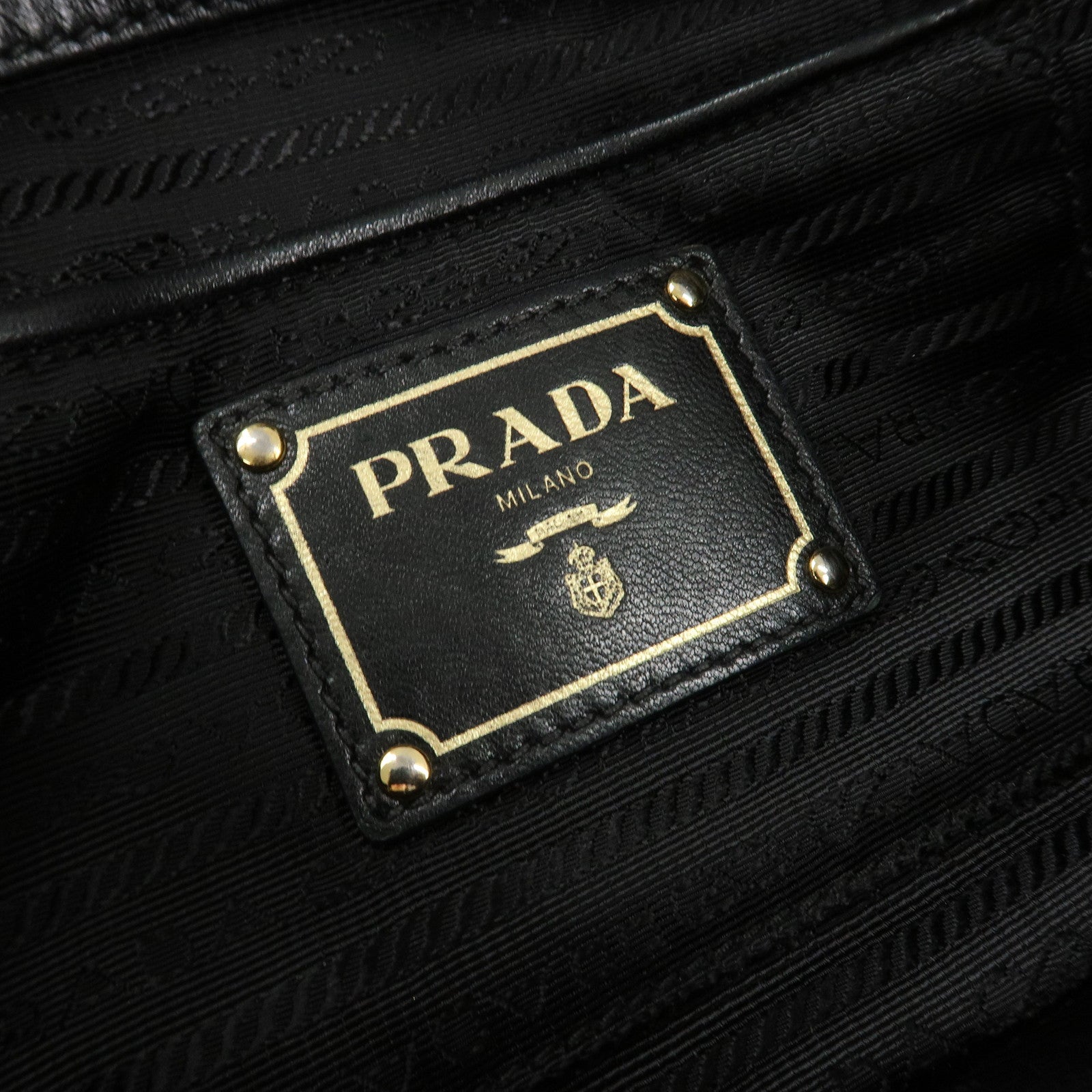 PRADA Leather 2Way Bag Hand Bag Shoulder Bag Used Black Gold HDW Used