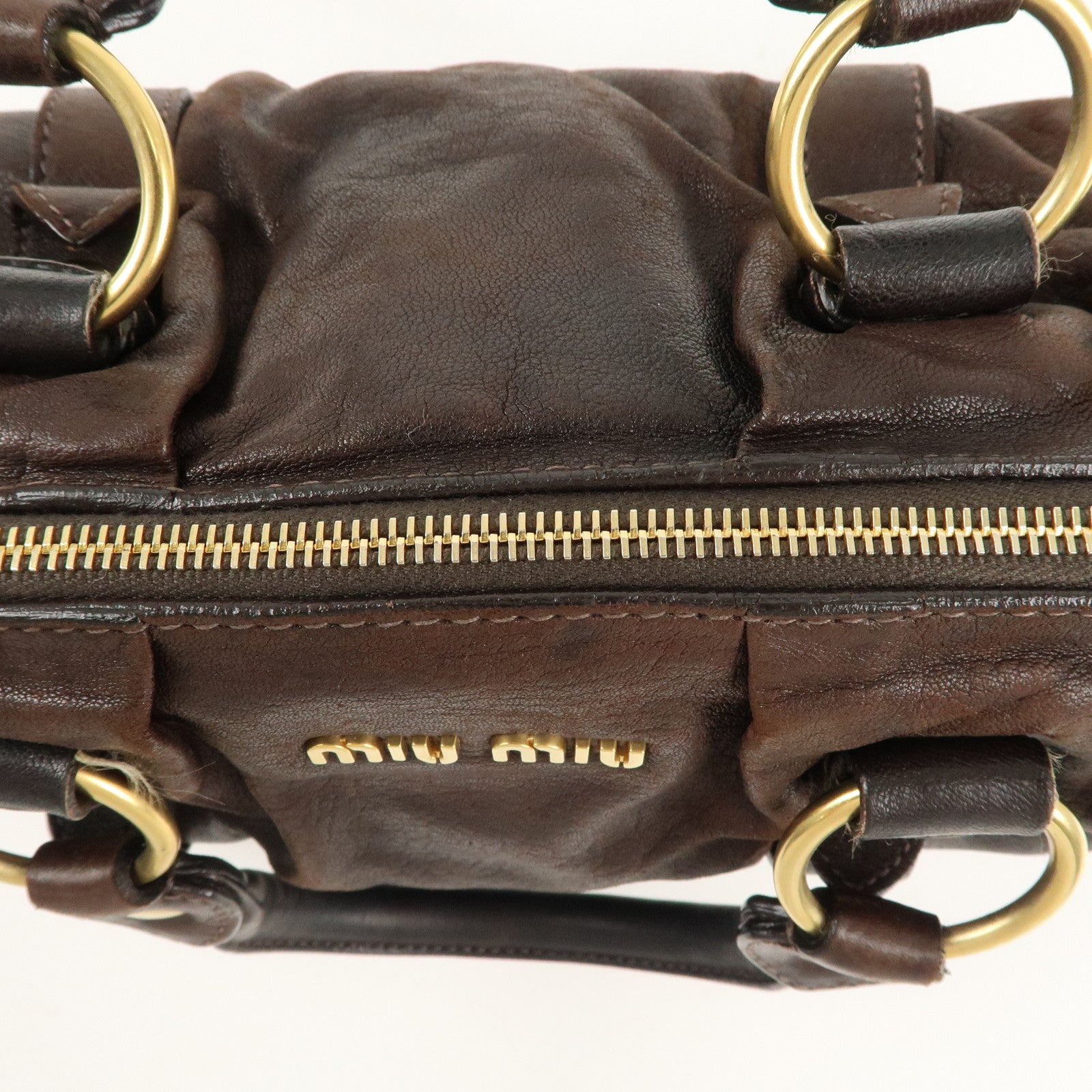 MIU MIU Leather 2Way Bag Hand Bag Shoulder Bag Dark Brown RT0384