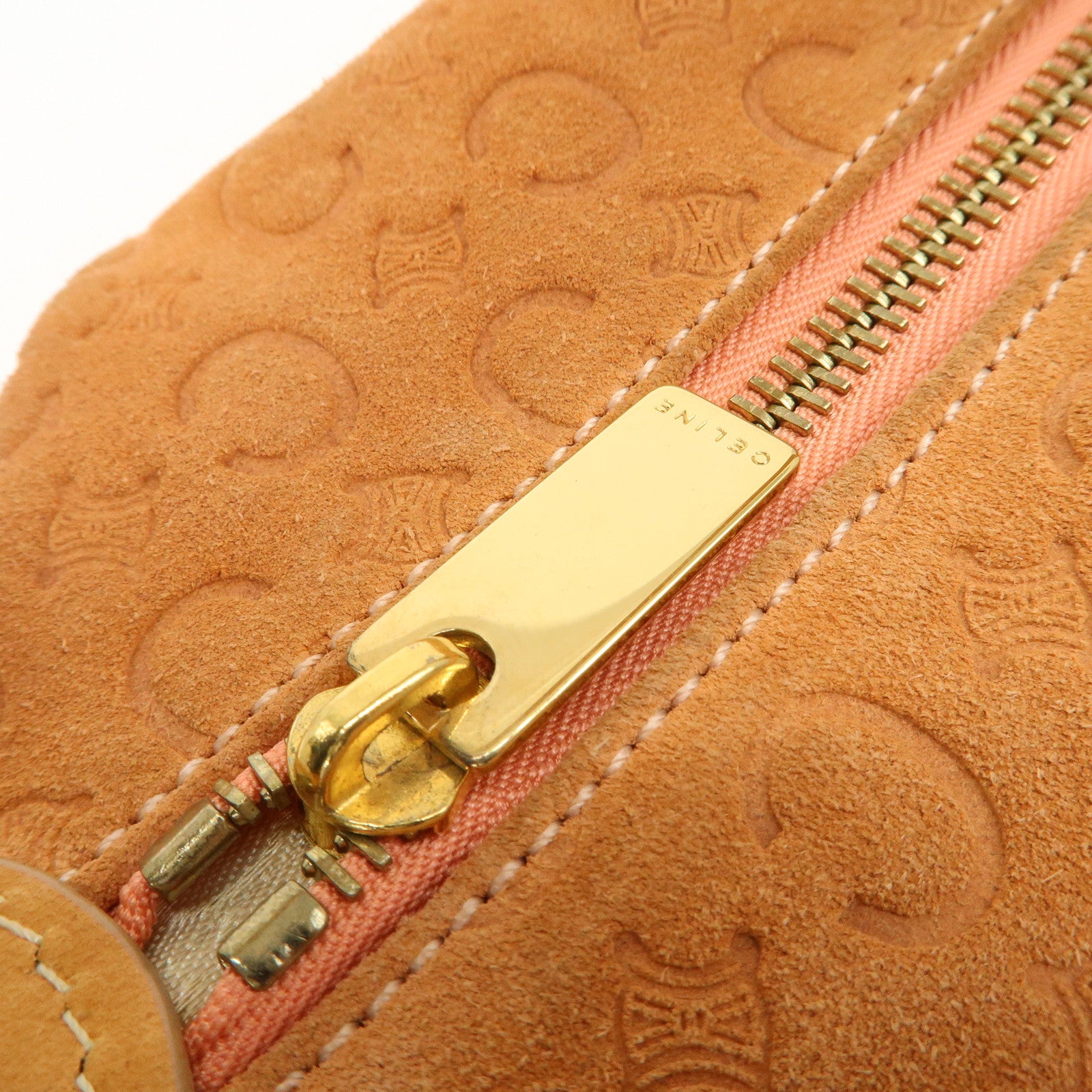 CELINE C Macadam Suede Leather Shoulder Bag Pink Beige