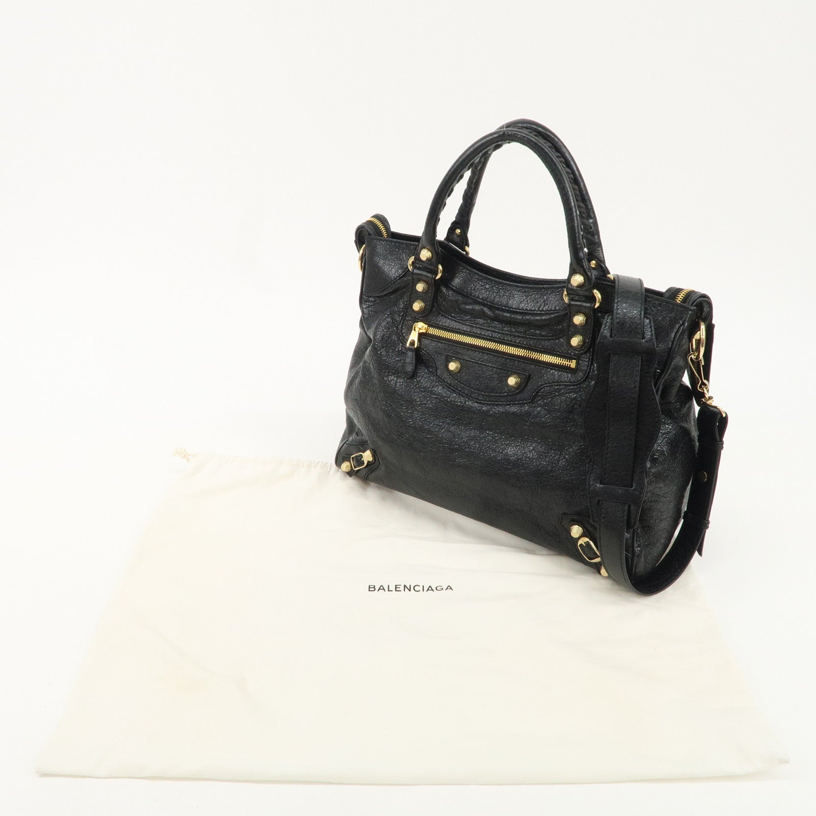 BALENCIAGA Leather The Giant Velo Hand Bag Black 28201