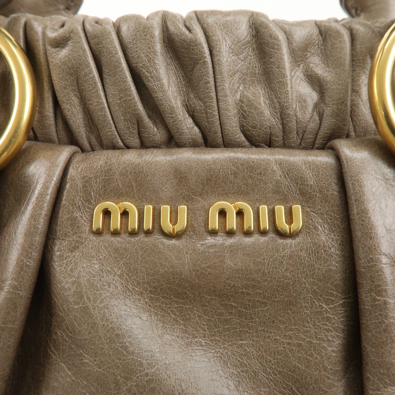 MIU MIU Leather 2Way Shoulder Bag Hand Bag Greige RT0383