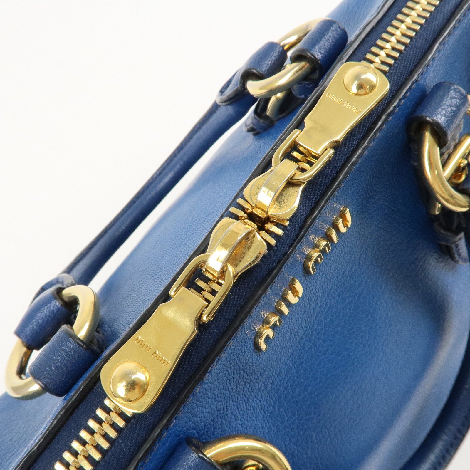 MIU MIU Leather 2Way Shoulder Bag Hand Bag Blue Gold HDW