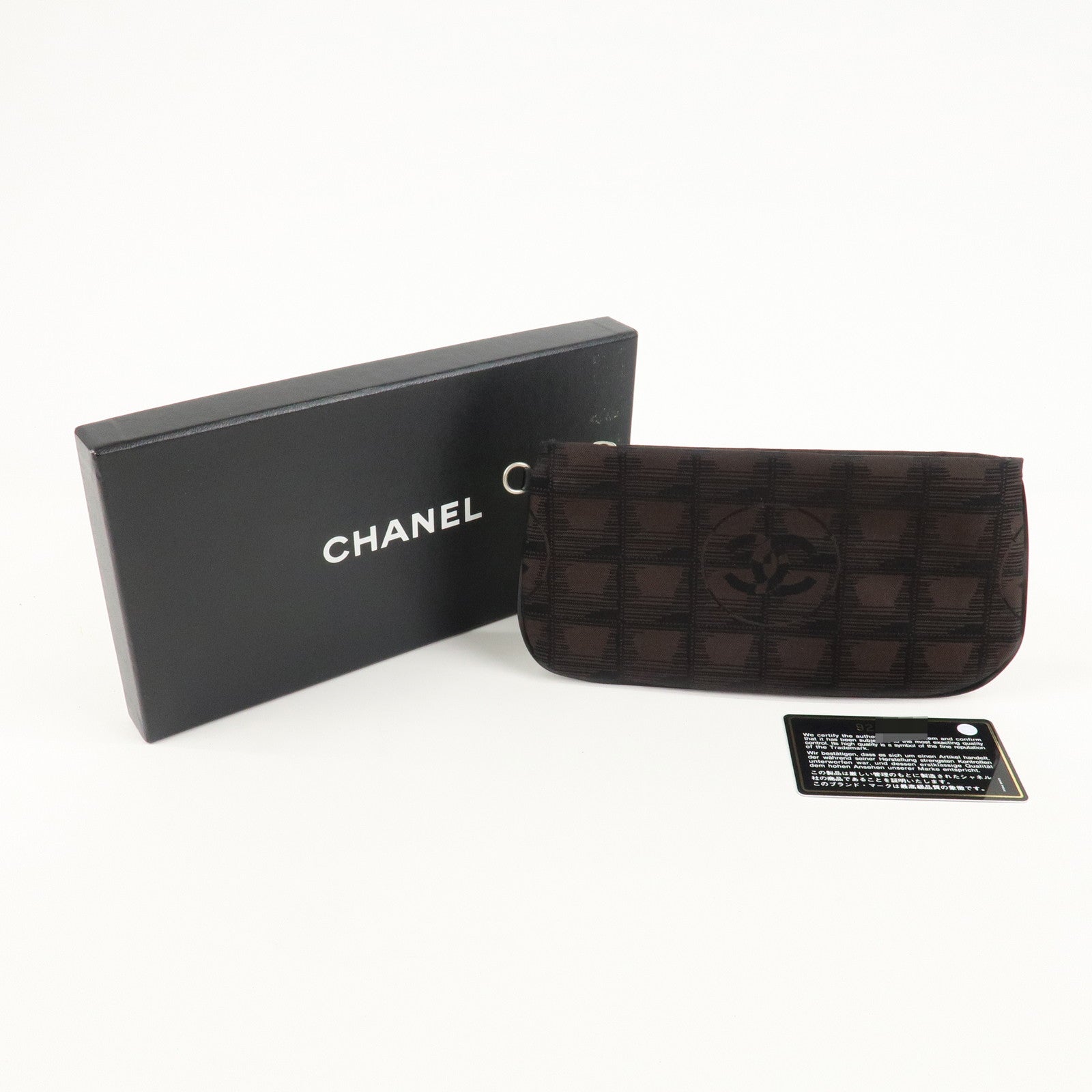 CHANEL New Travel Line Nylon Jacquard Pouch Dark Brown