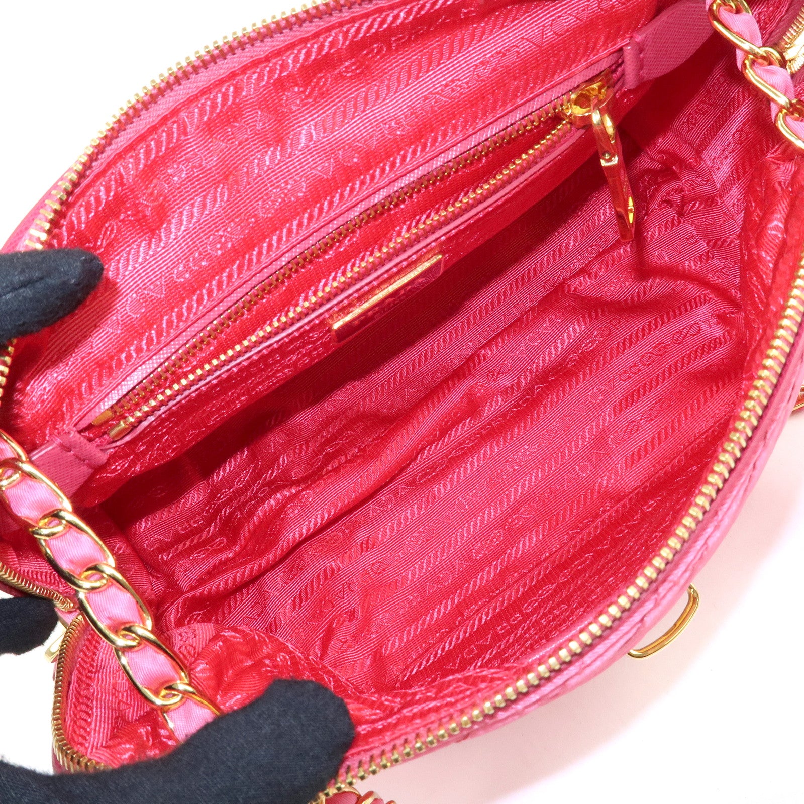 PRADA Nylon Leather Chain Shoulder Bag Pink BR4965