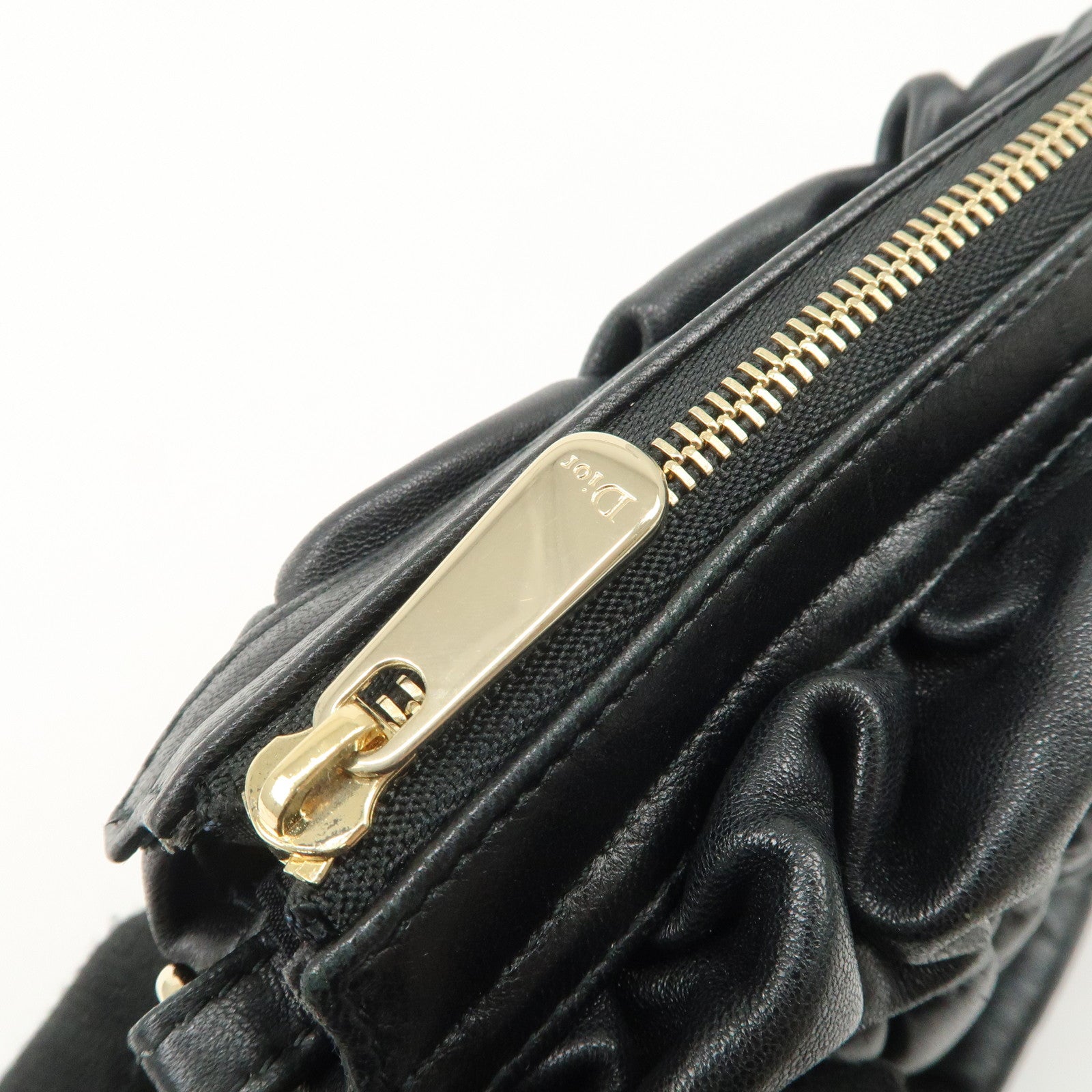 Christian Dior Leather Peal Chain Shoulder Bag Hand Bag Black Used