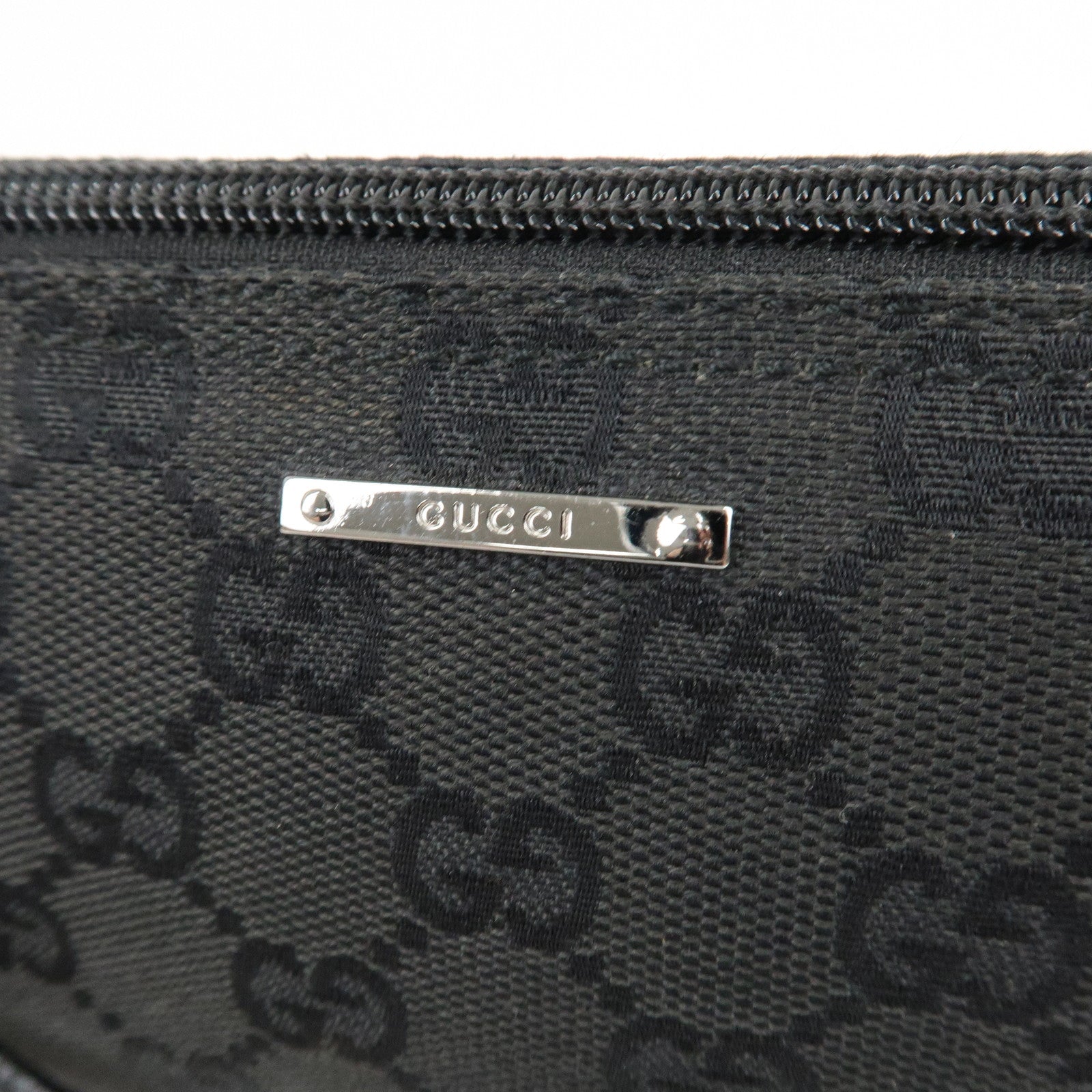 GUCCI Boat Bag GG Canvas Leather Hand Bag Pouch BlacK 7198 Used