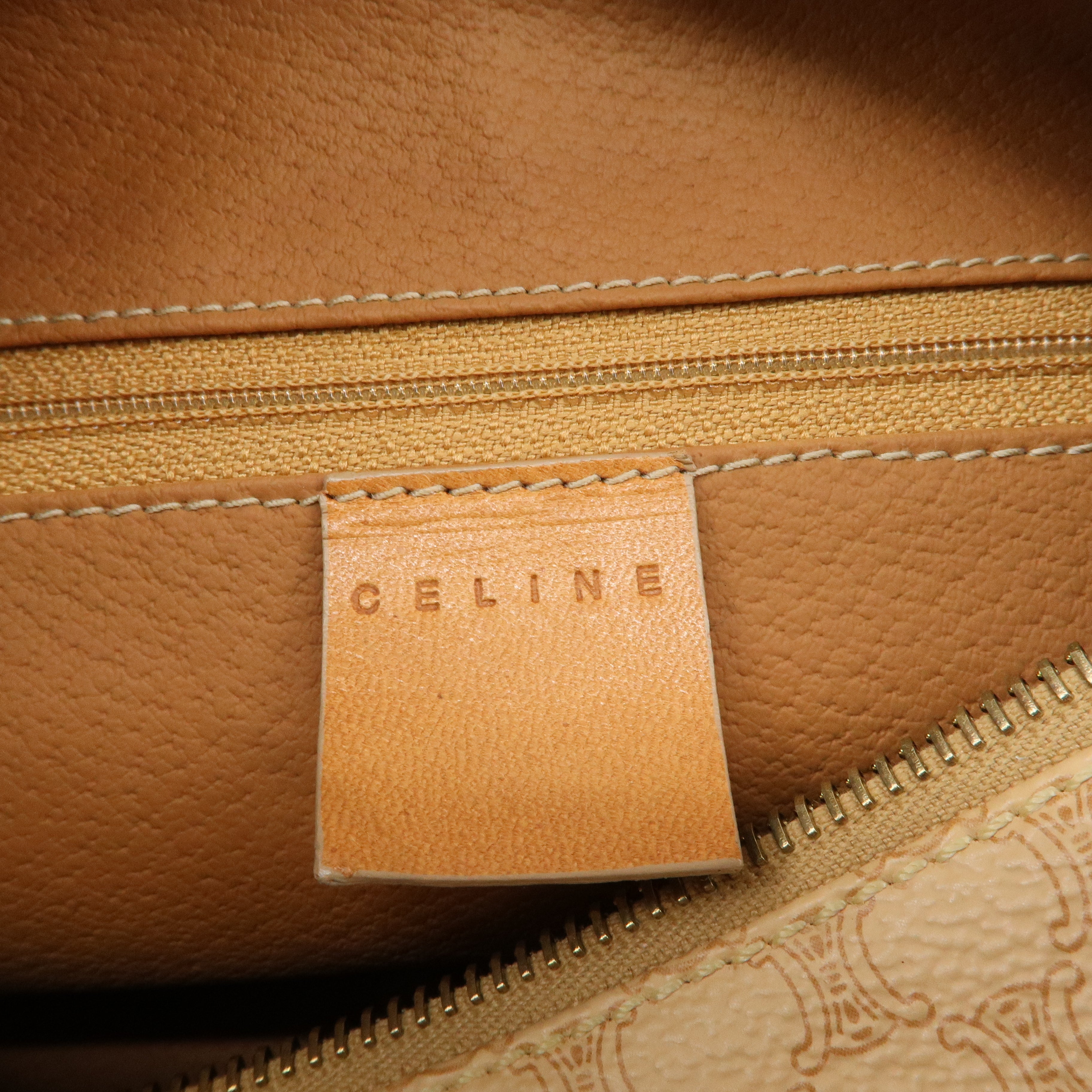 CELINE Macadam PVC Leather Vanity Bag Hand Bag Beige Brown