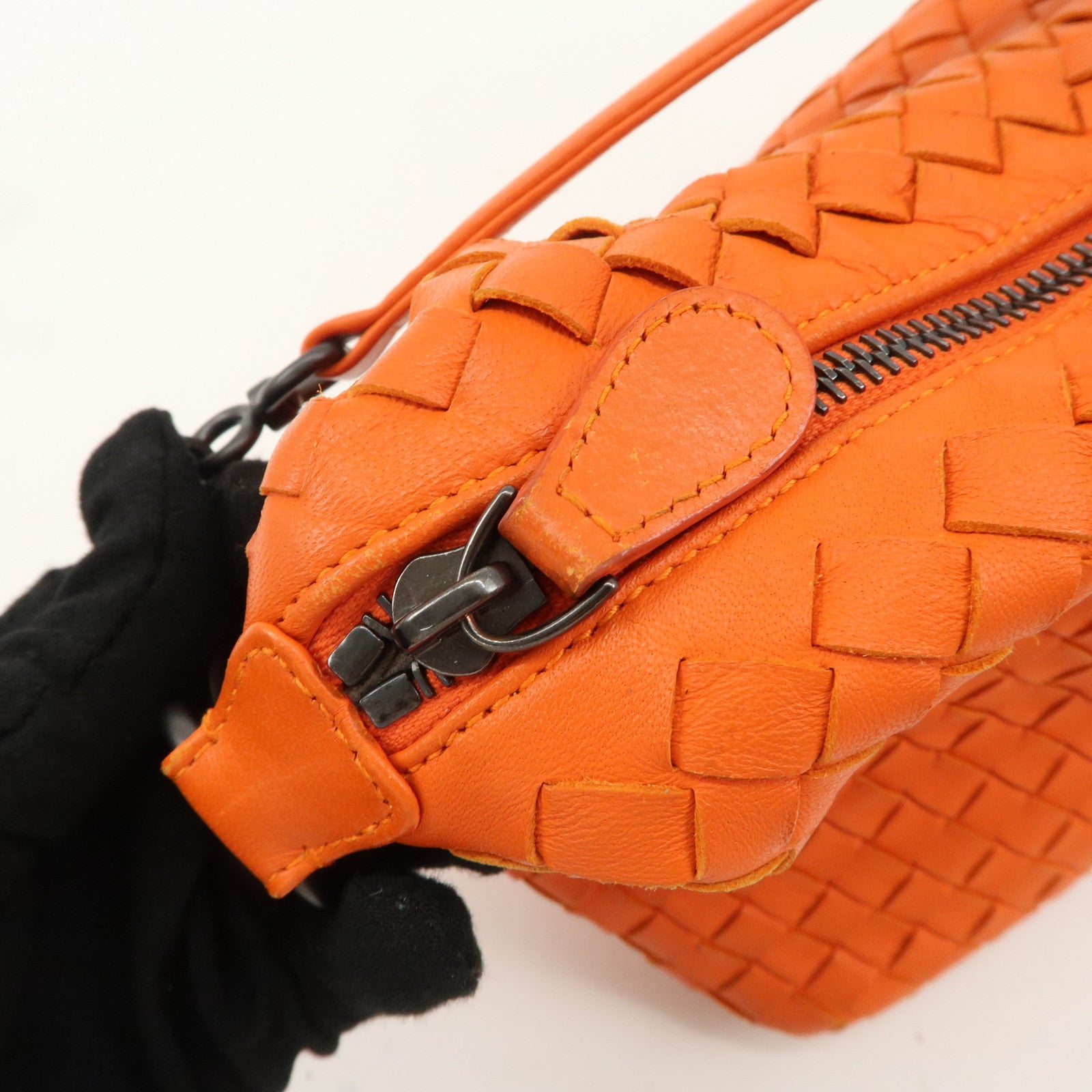 BOTTEGA VENETA Intrecciato Leather Shoulder Bag Orange 239988