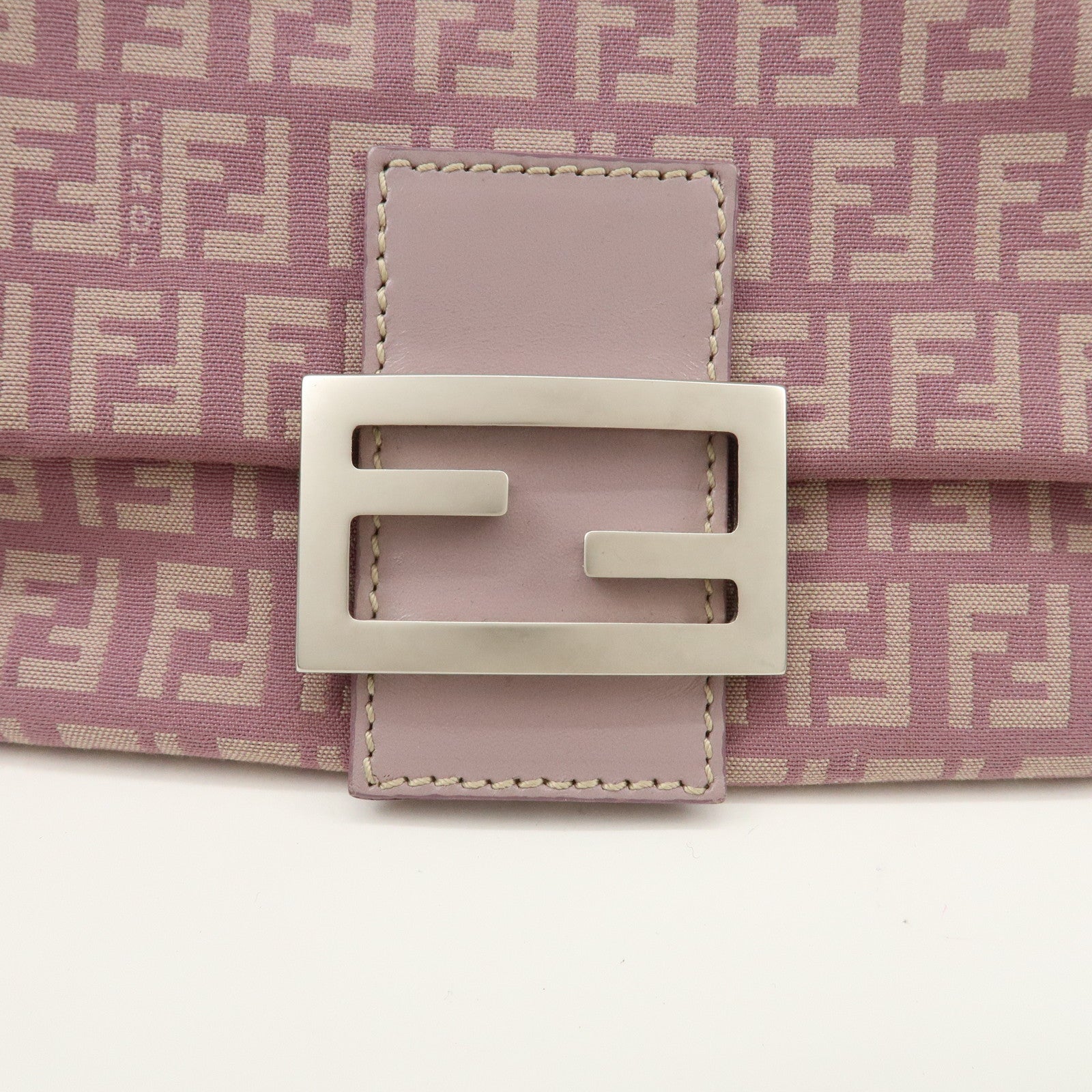 FENDI Zucchino Canvas Leather Mini Mamma Baguette Purple 8BR180 Used