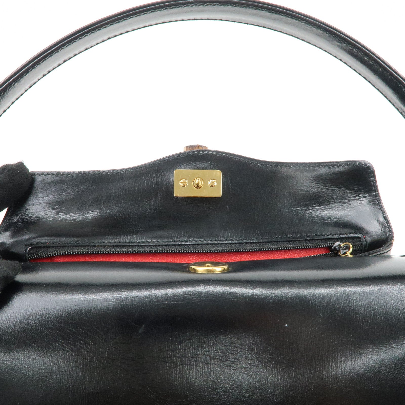 GUCCI Bamboo Leather Hand bag Shoulder Bag Black 000.1781.0175