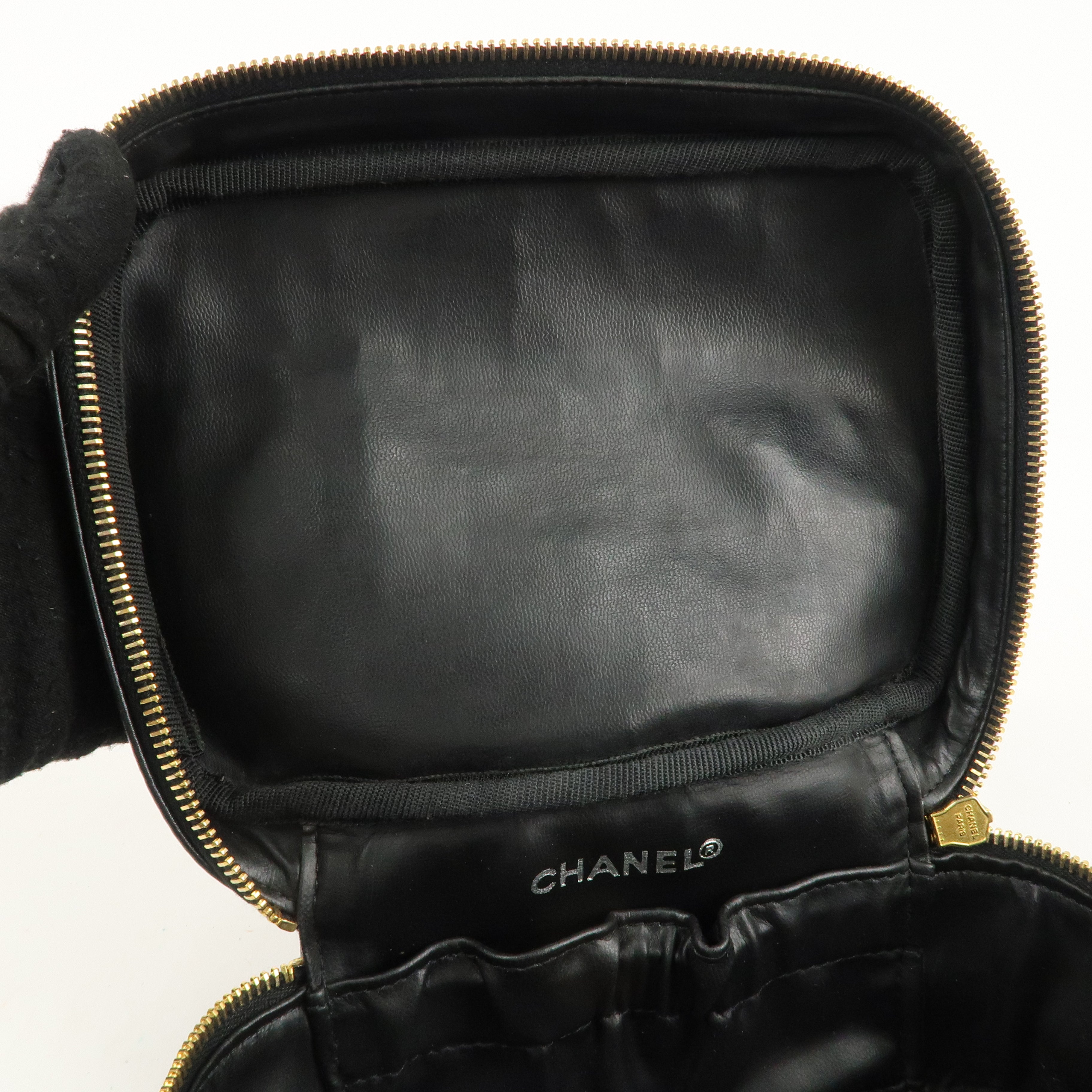 CHANEL Bicolore Lamb Skin Vanity Bag Cosmetic Pouch Black A01618