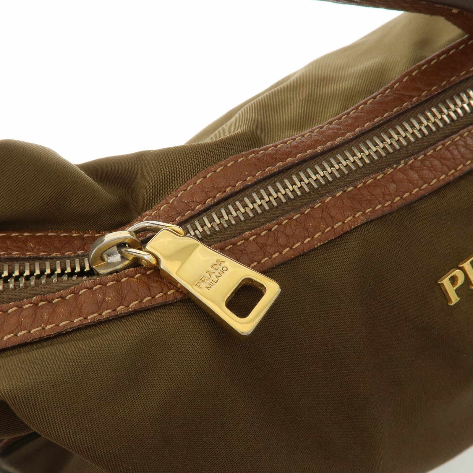 PRADA Nylon Leather Shoulder Bag Hand Bag Khaki Brown