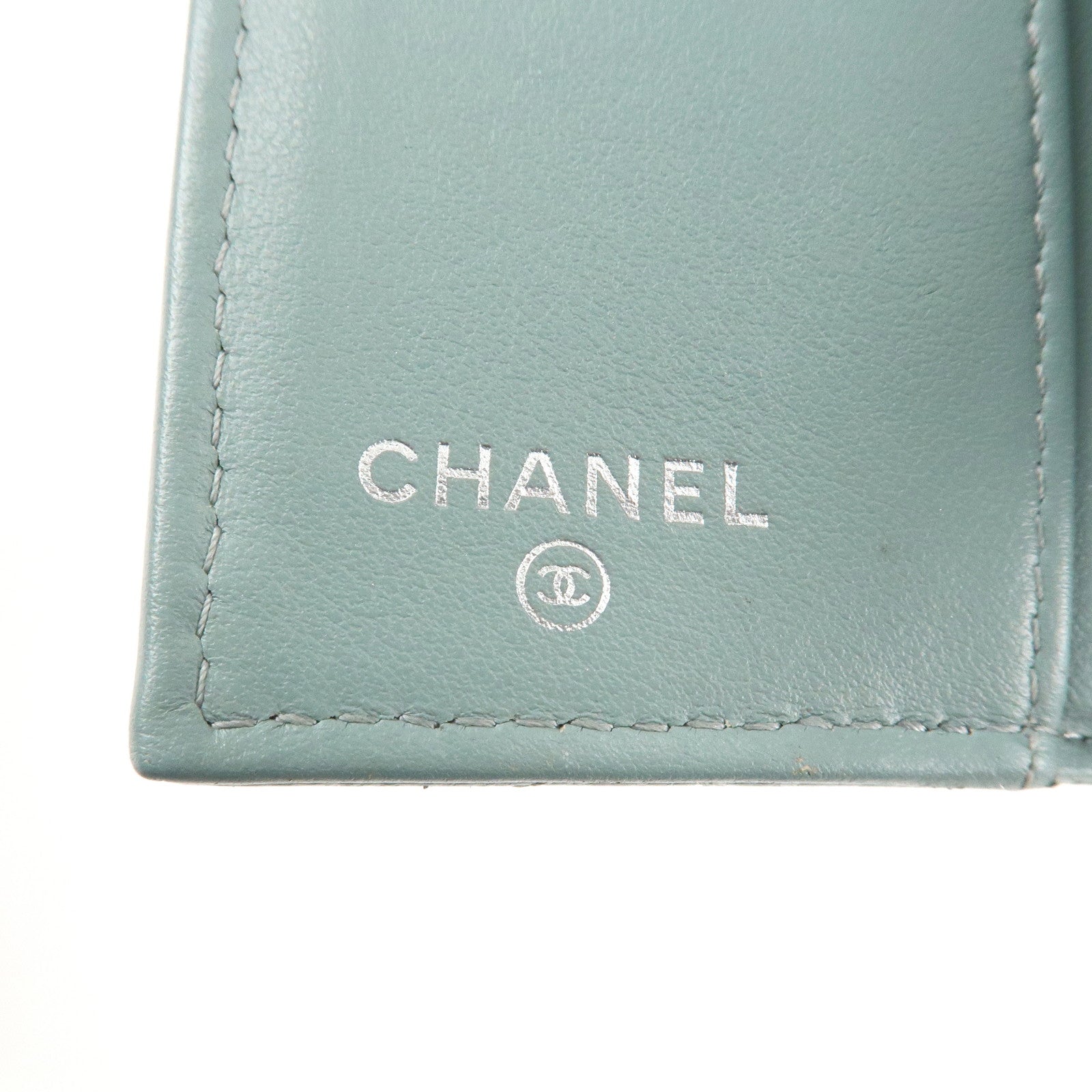 CHANEL Matelasse Caviar Skin Tri-fold Wallet Blue 60809