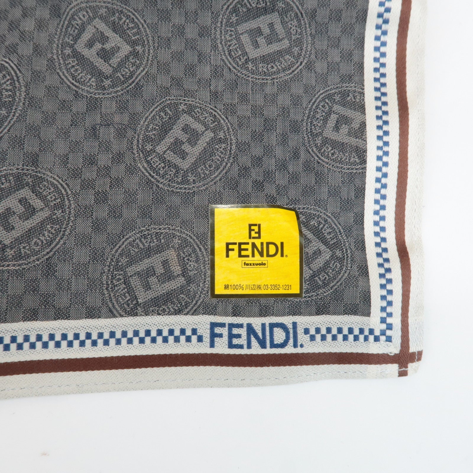 FENDI Set of 5 Cotton 100% Handkerchief Bordeaux Gray White Brown Used